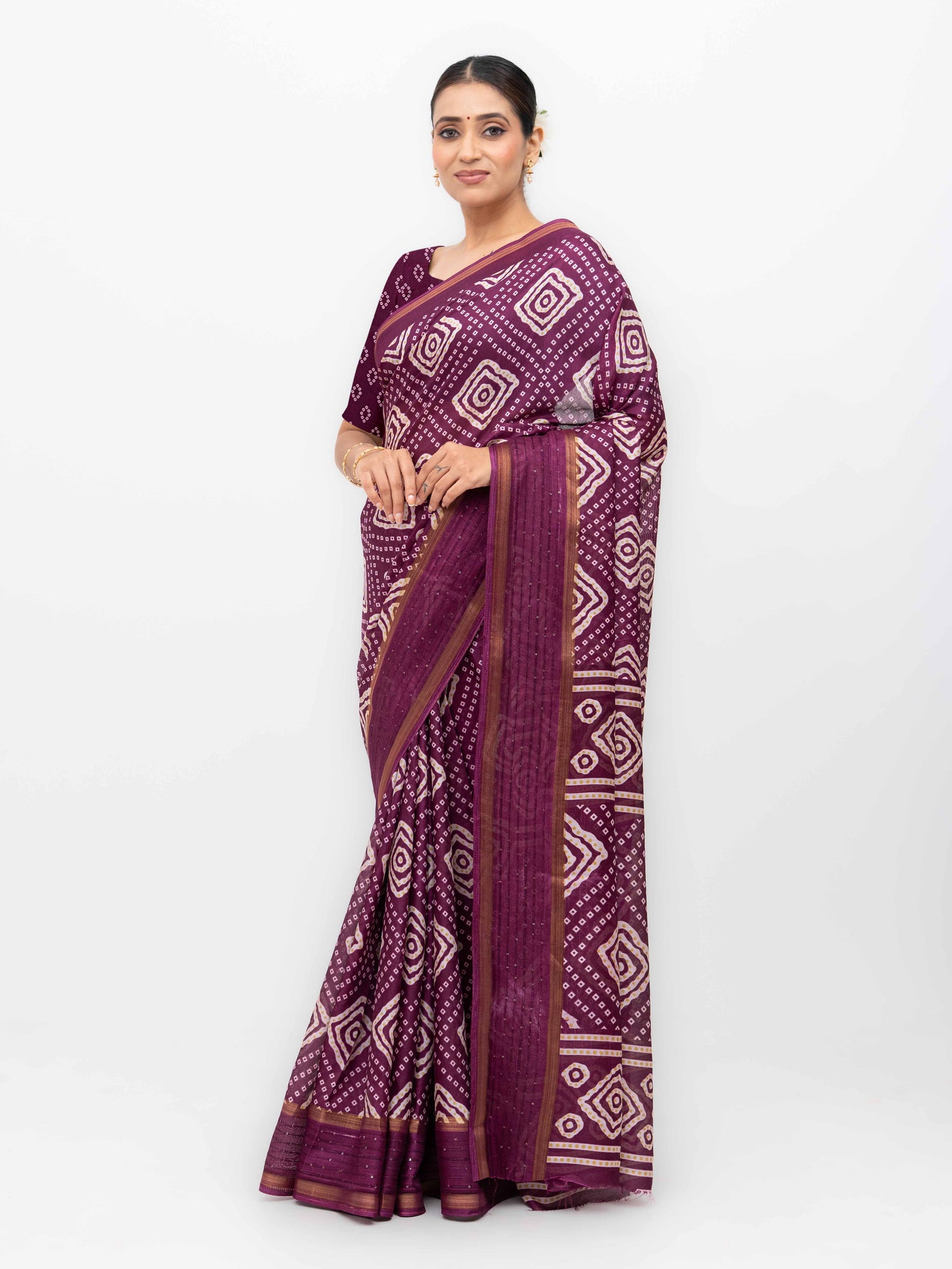Dark Purple Viscose Bandhani Saree