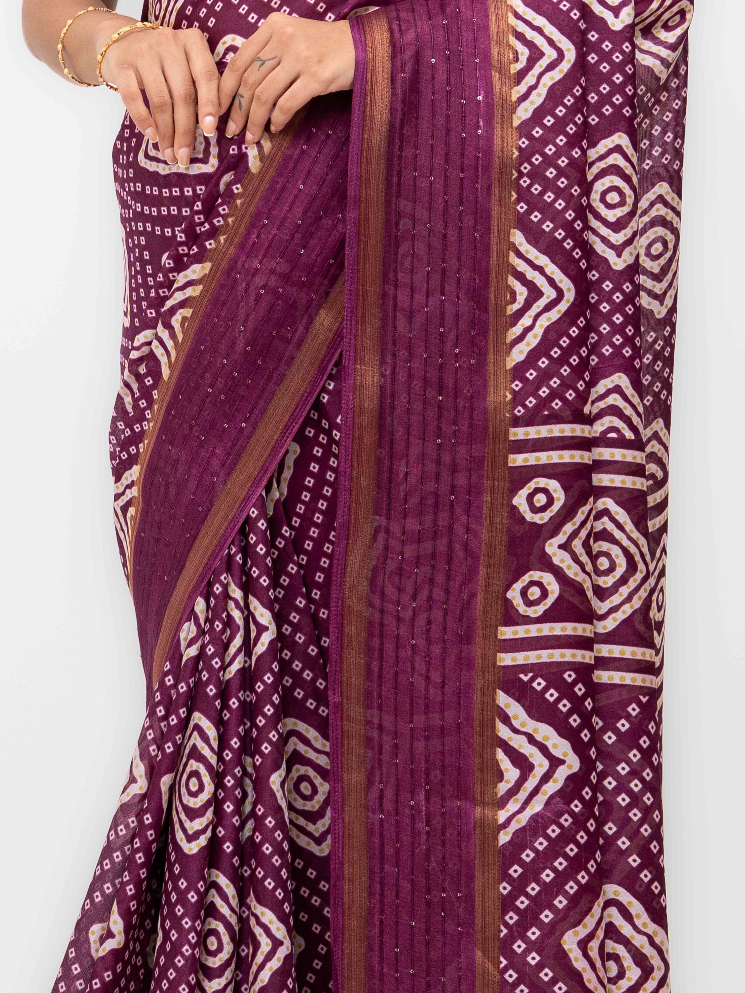 Dark Purple Viscose Bandhani Saree