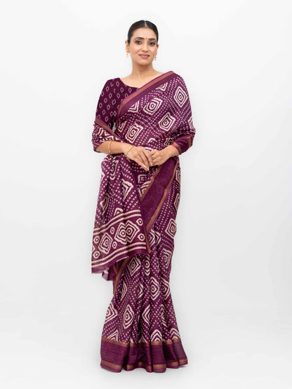 Dark Purple Viscose Bandhani Saree