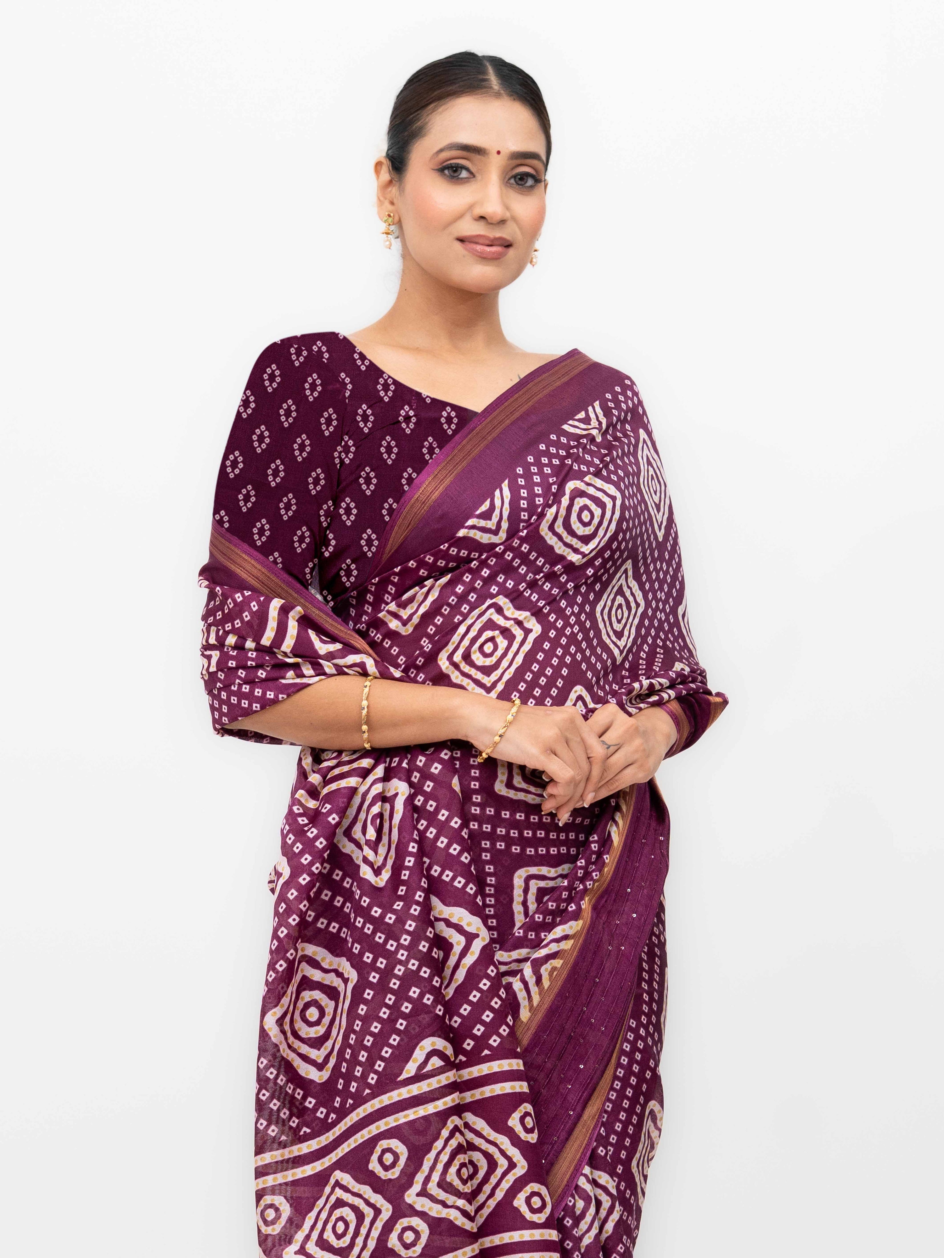 Dark Purple Viscose Bandhani Saree