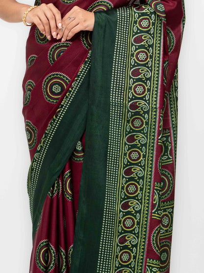 Burgundy Art Silk Saree