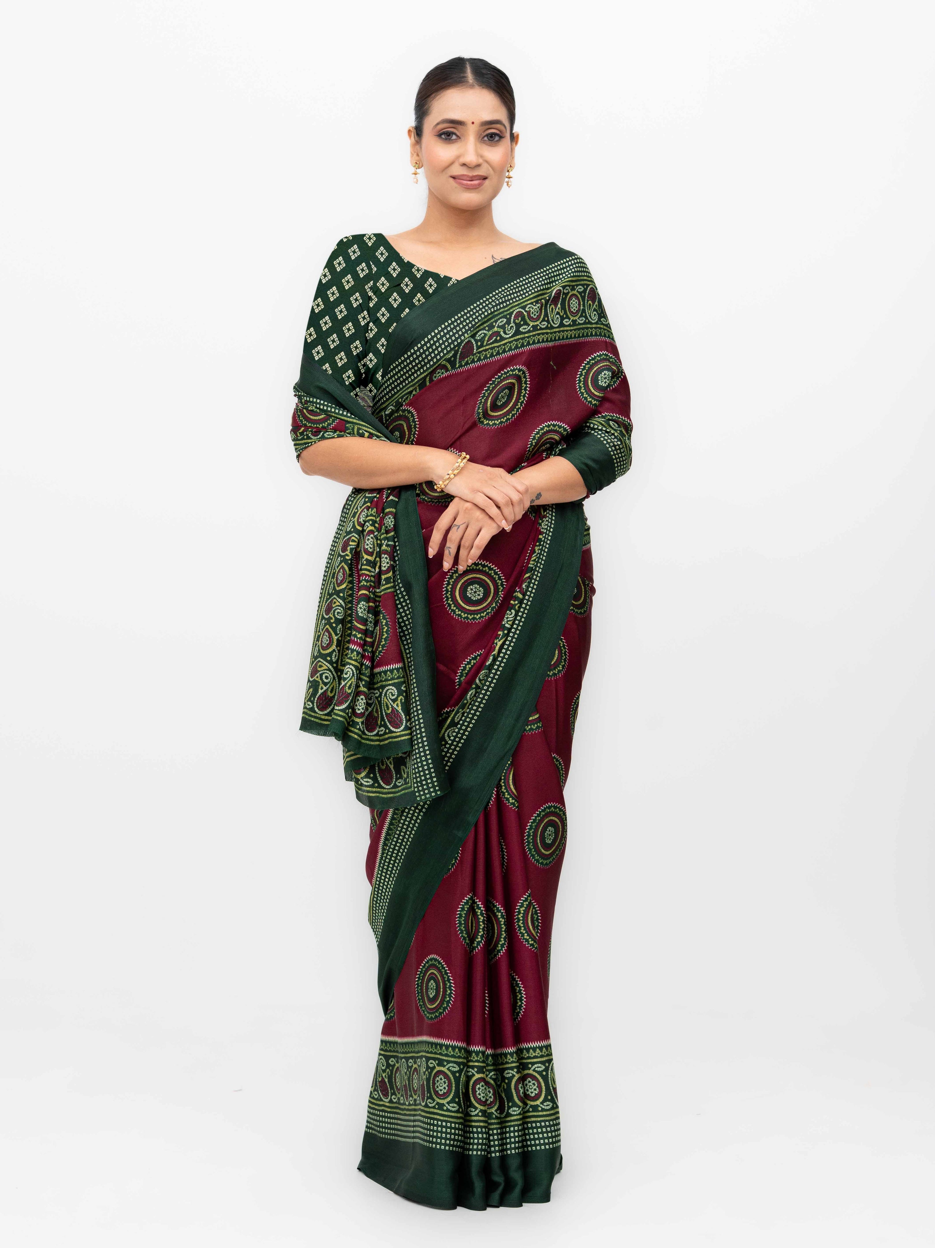 Burgundy Art Silk Saree