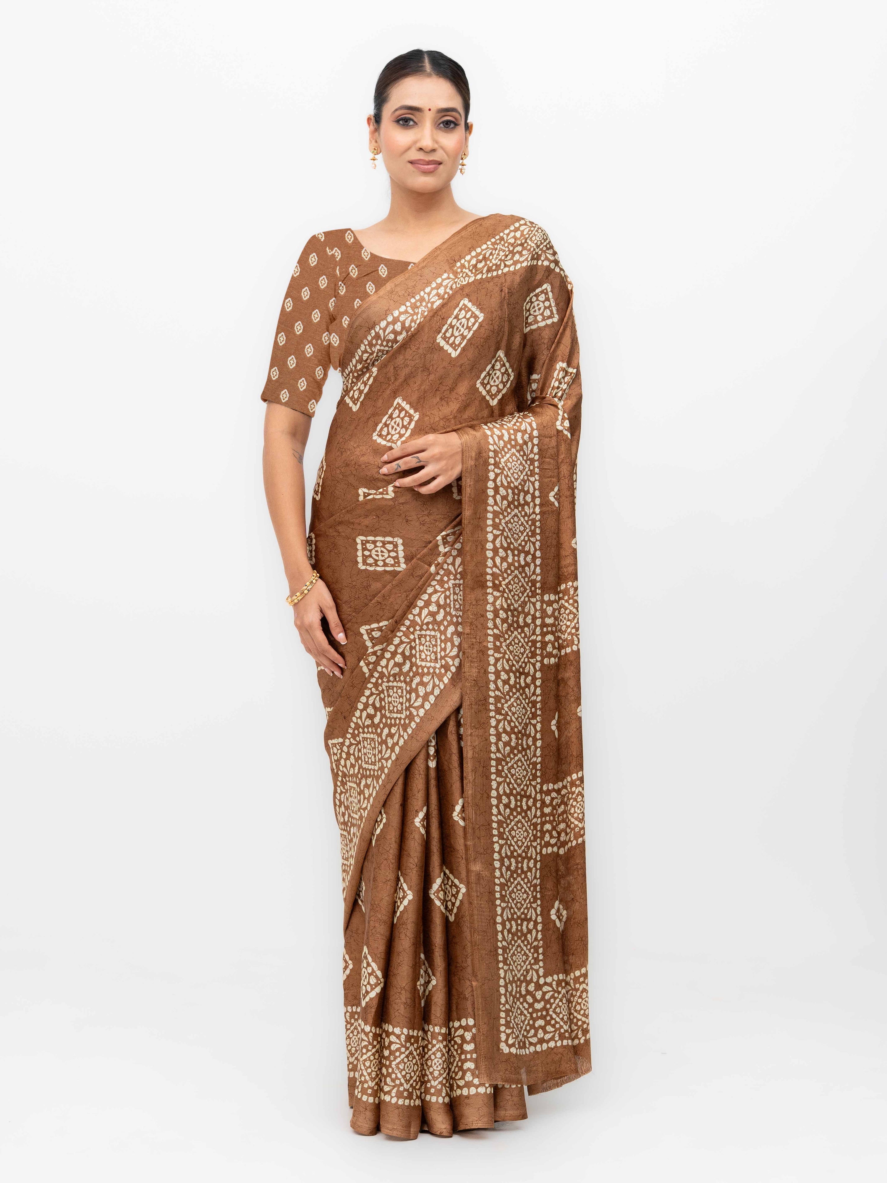 Khaki Semi Crepe Saree