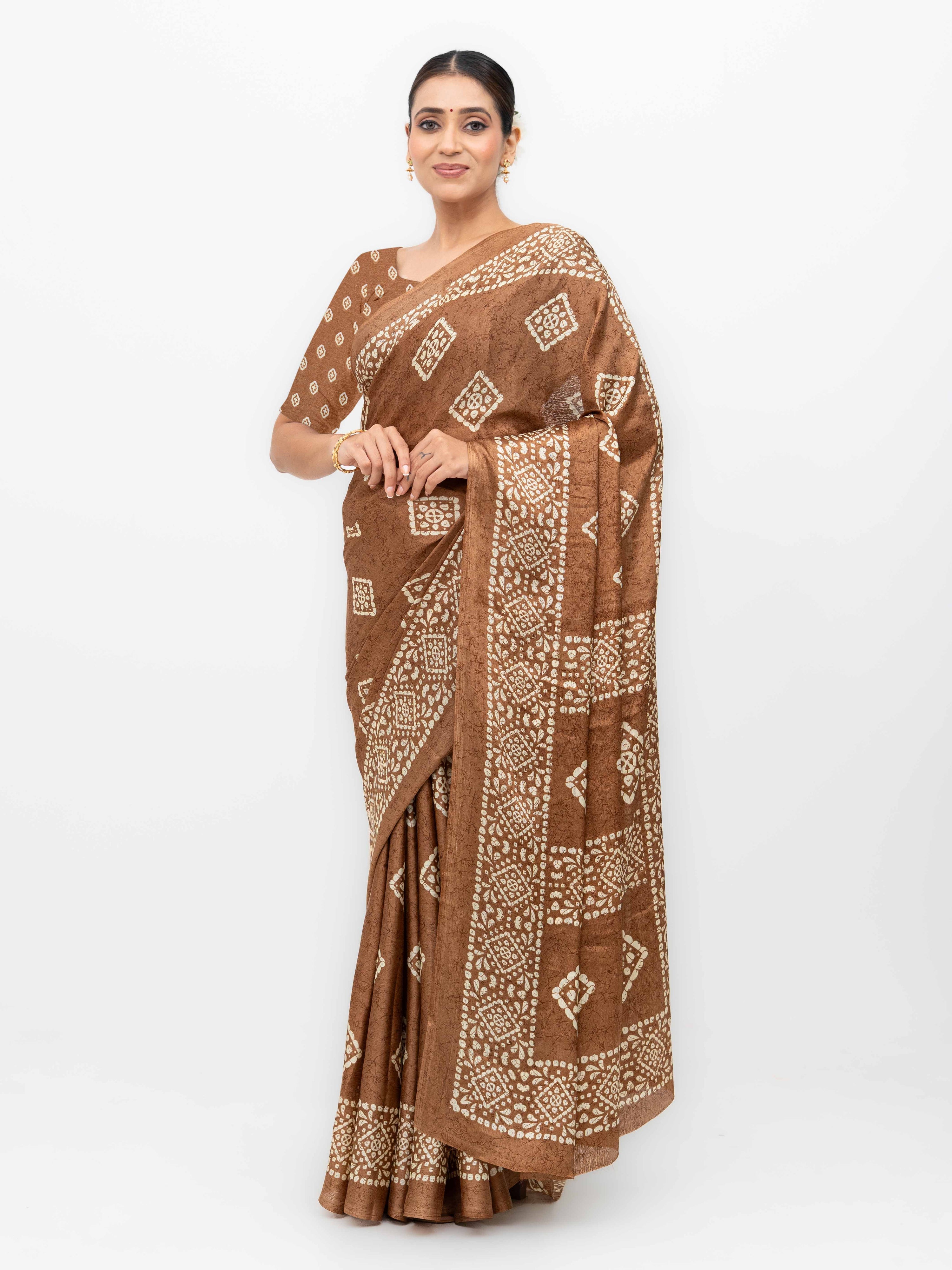 Khaki Semi Crepe Saree