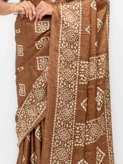 Khaki Semi Crepe Saree