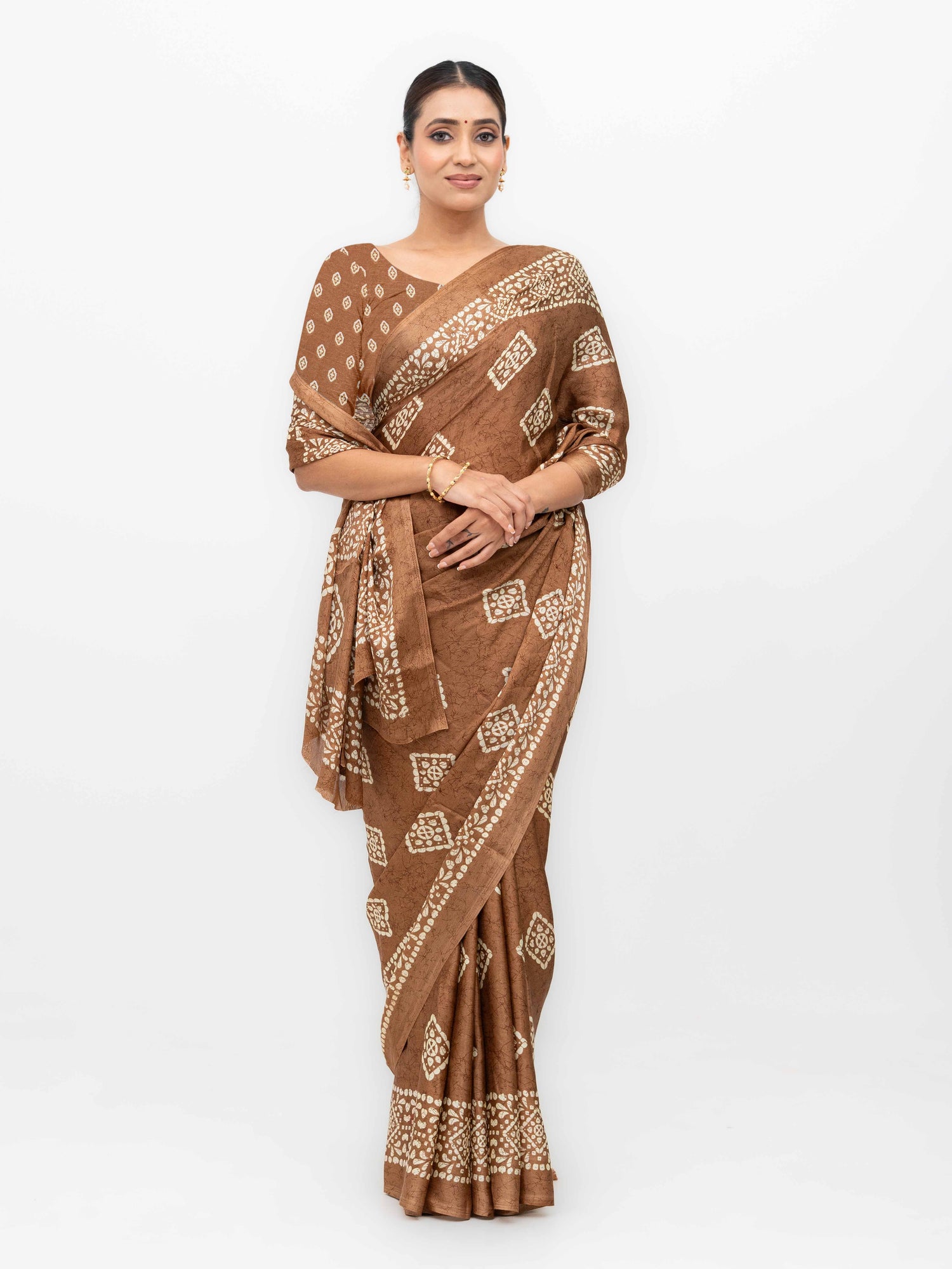 Khaki Semi Crepe Saree