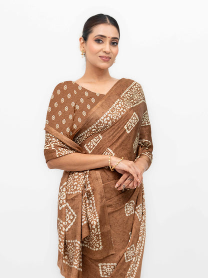 Khaki Semi Crepe Saree
