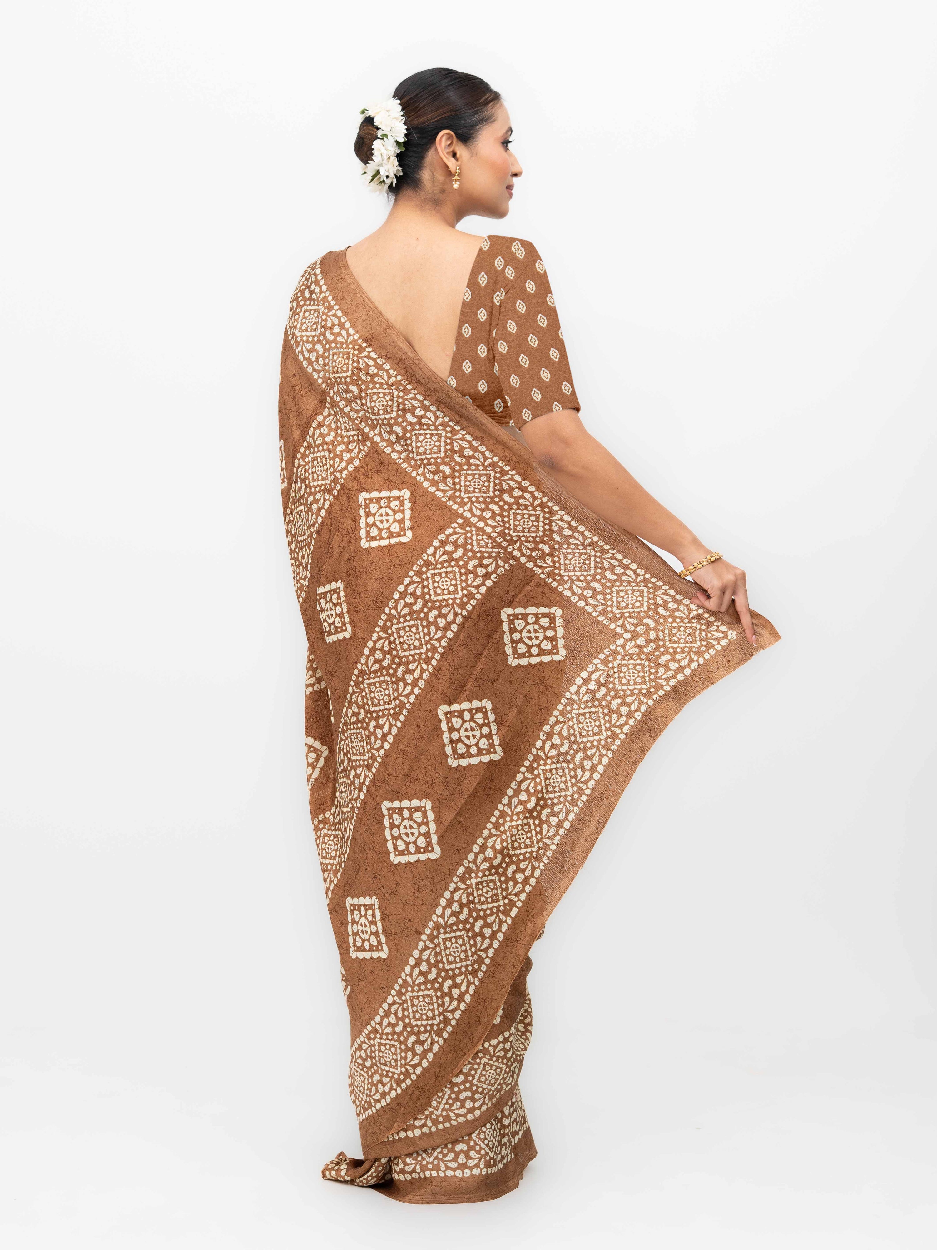 Khaki Semi Crepe Saree