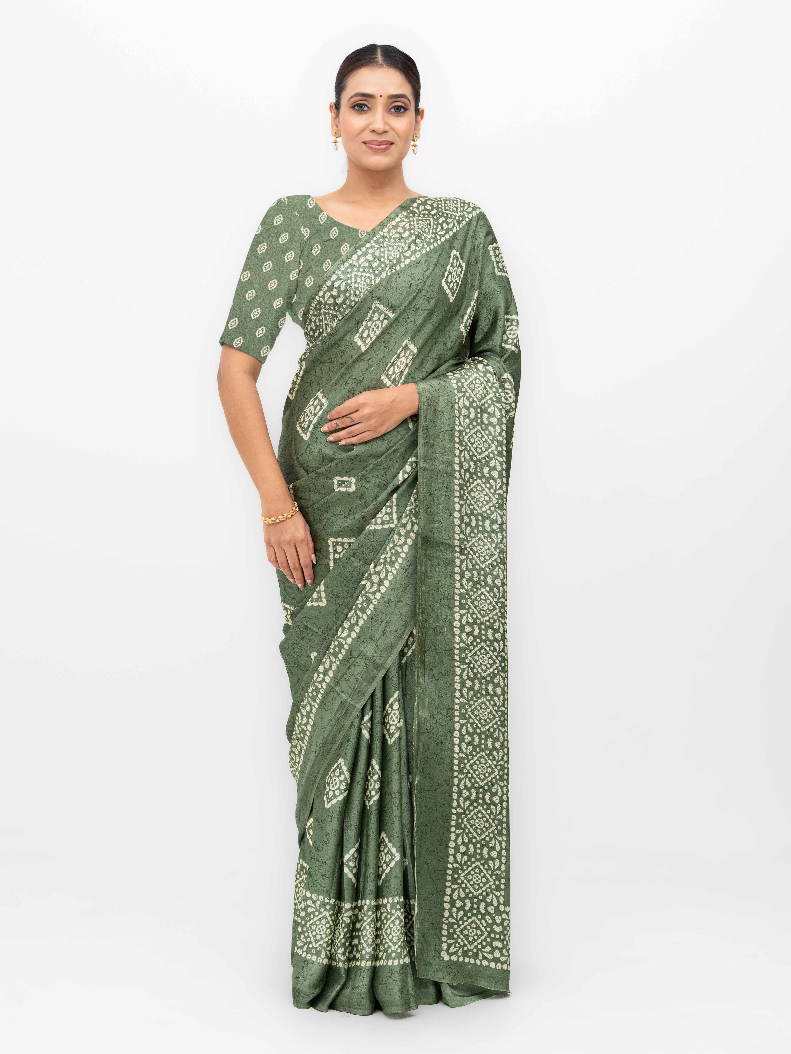 Olive Green Crepe Saree