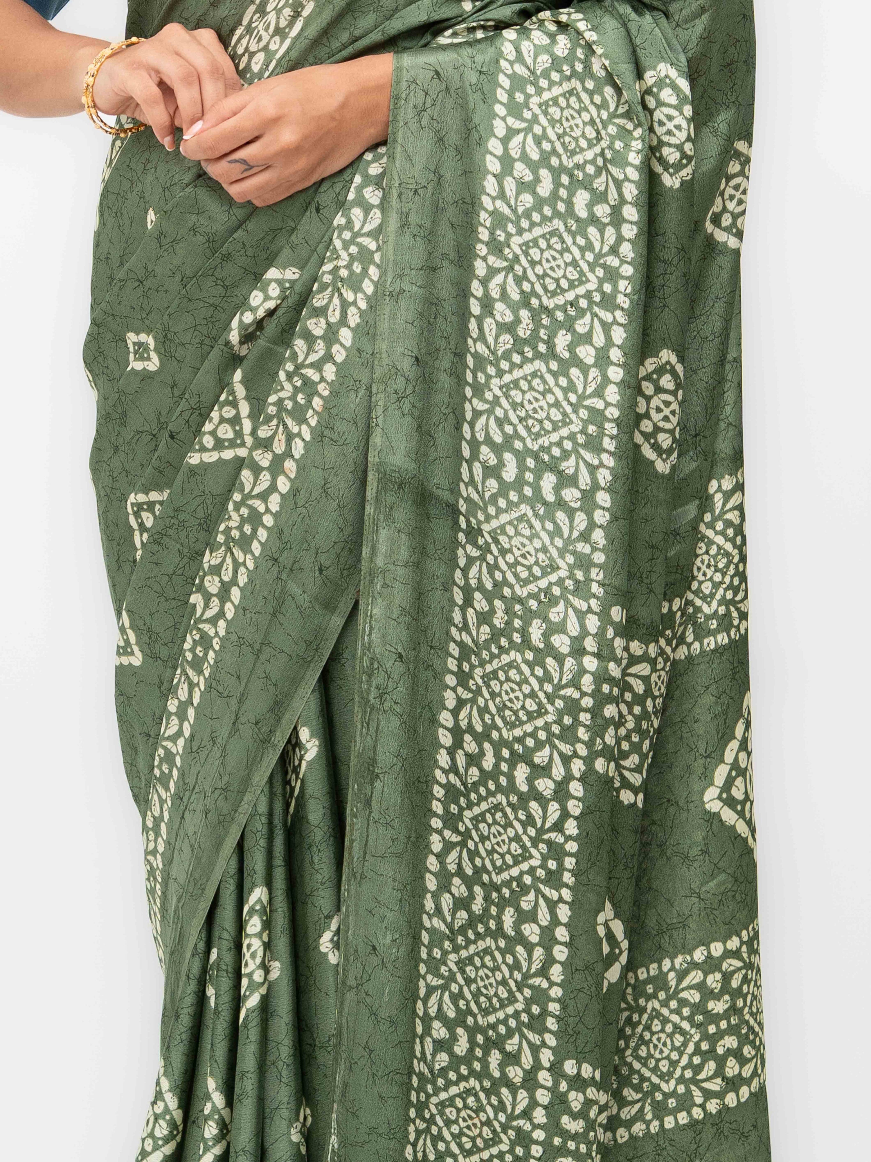 Olive Green Crepe Saree