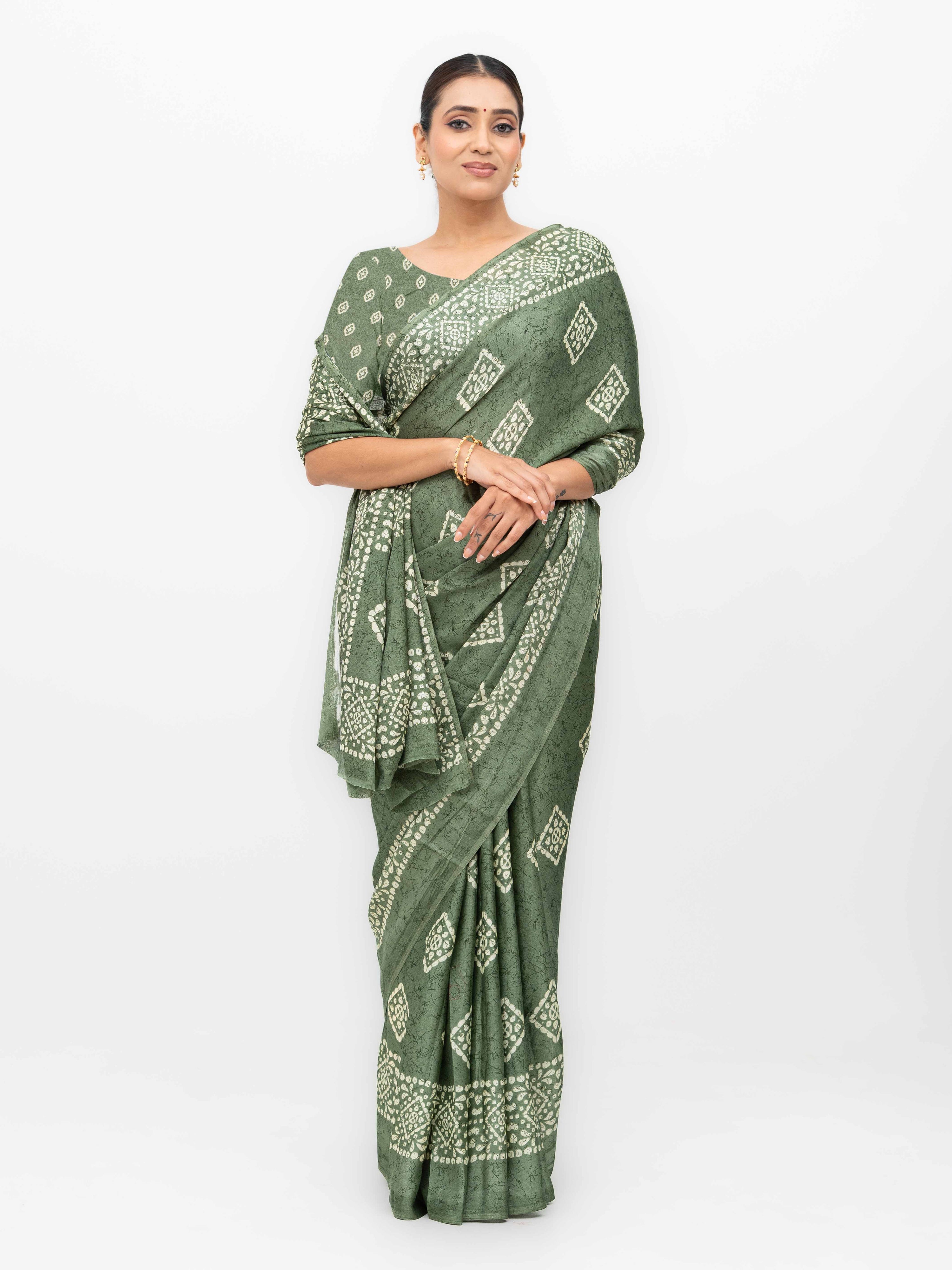 Olive Green Crepe Saree