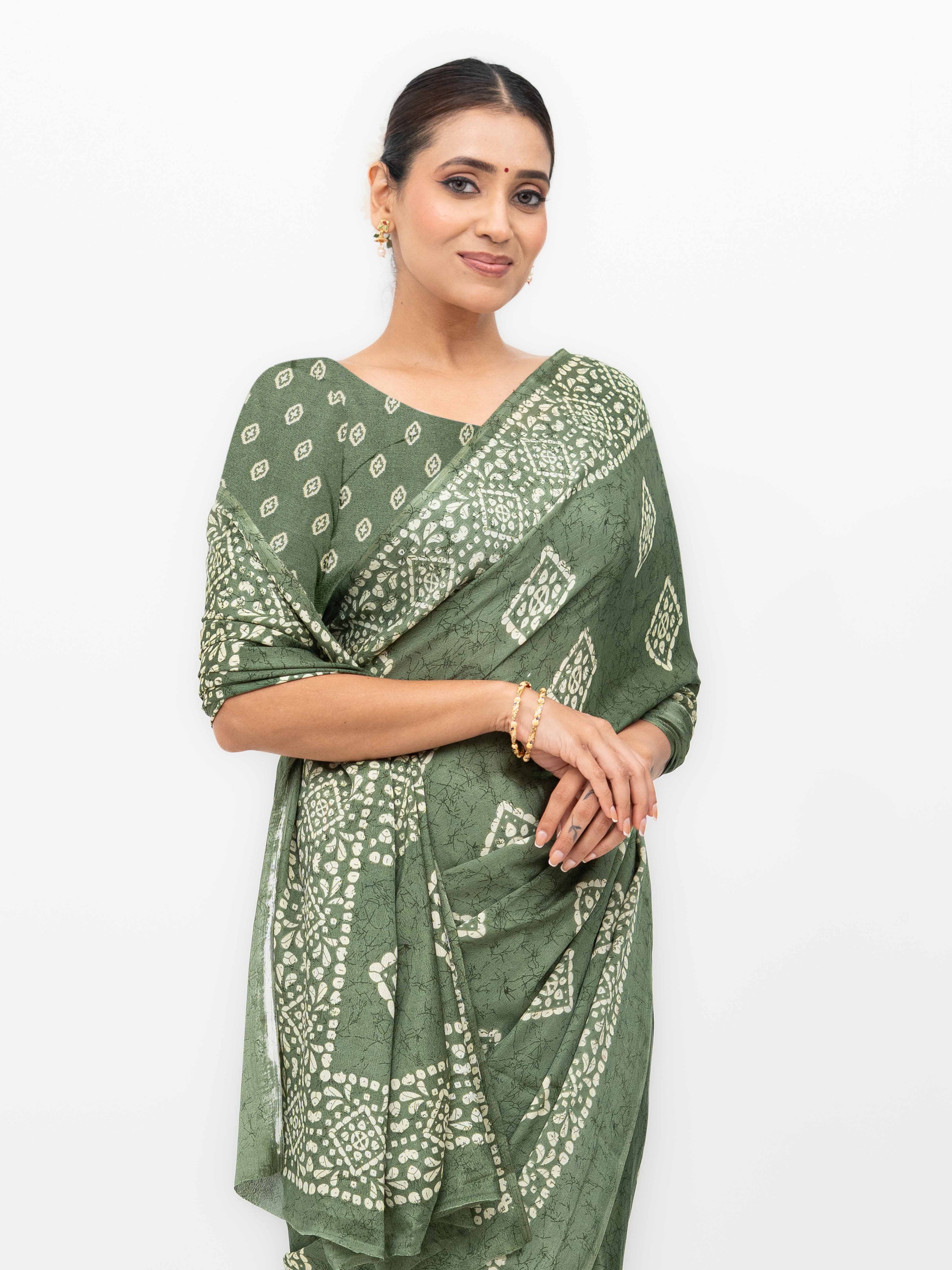 Olive Green Crepe Saree
