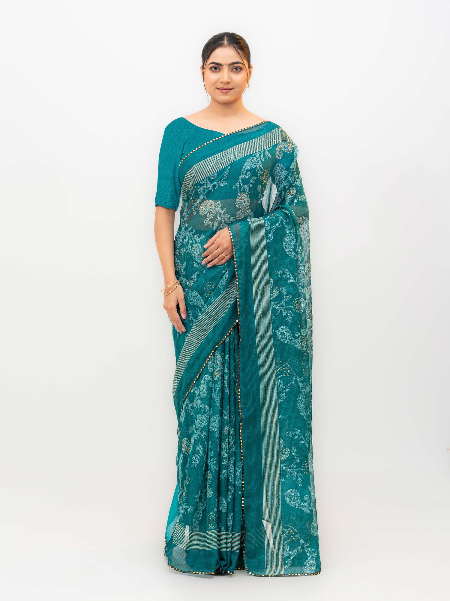 Teal Blue Georgette Saree