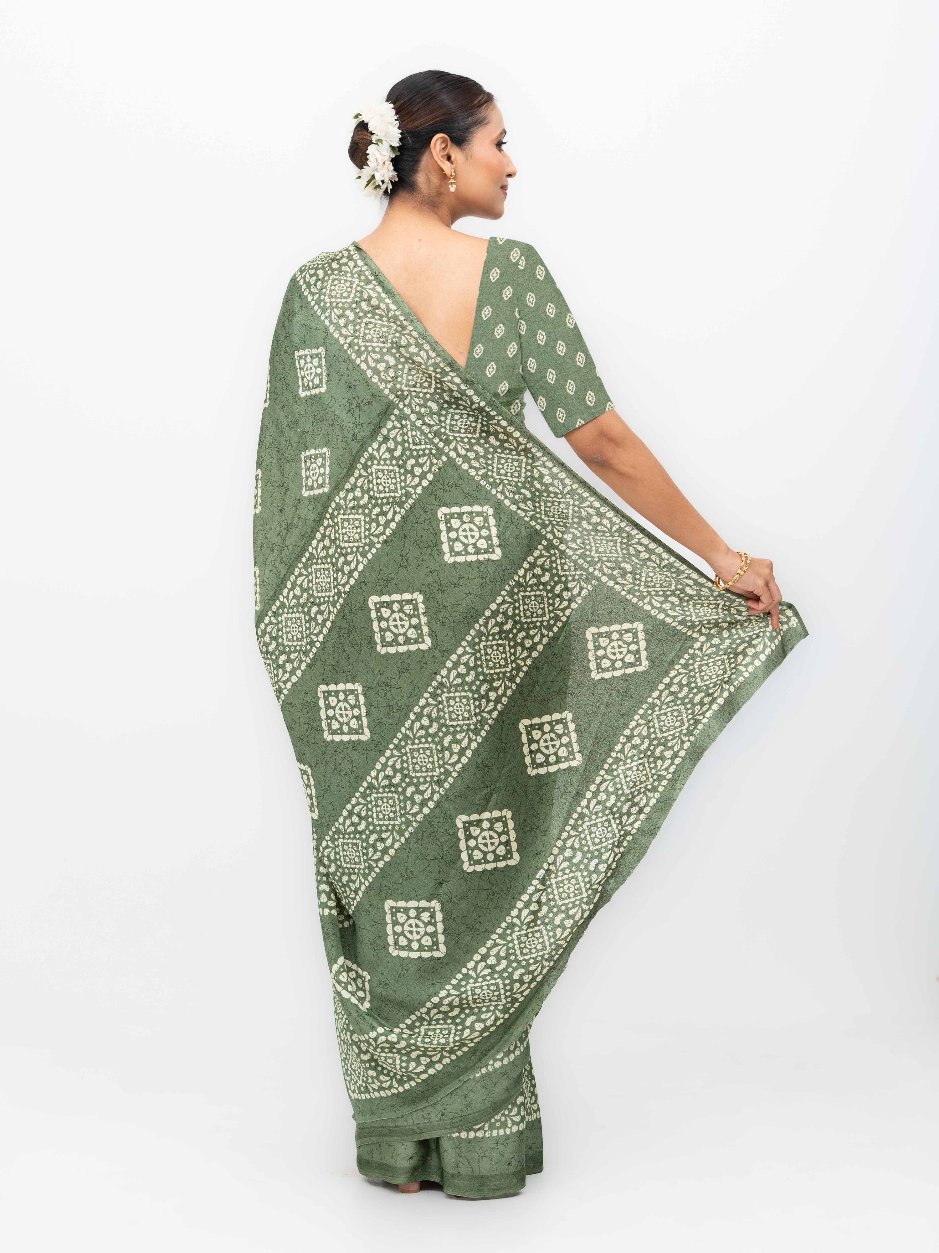 Olive Green Crepe Saree