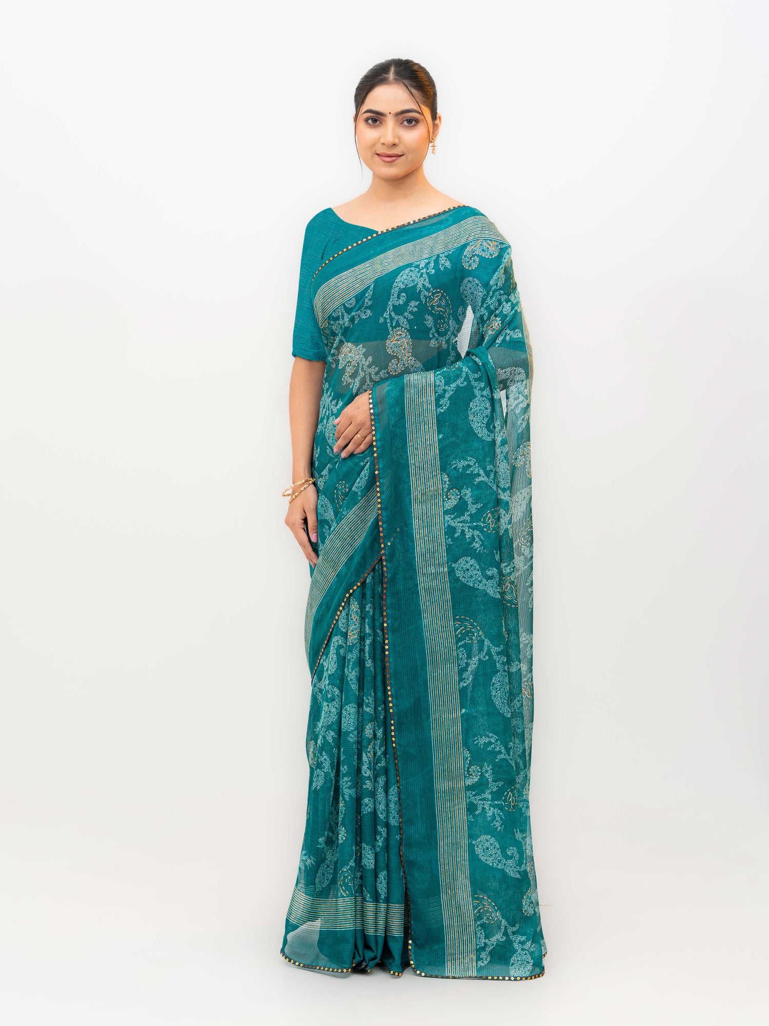Teal Blue Georgette Saree