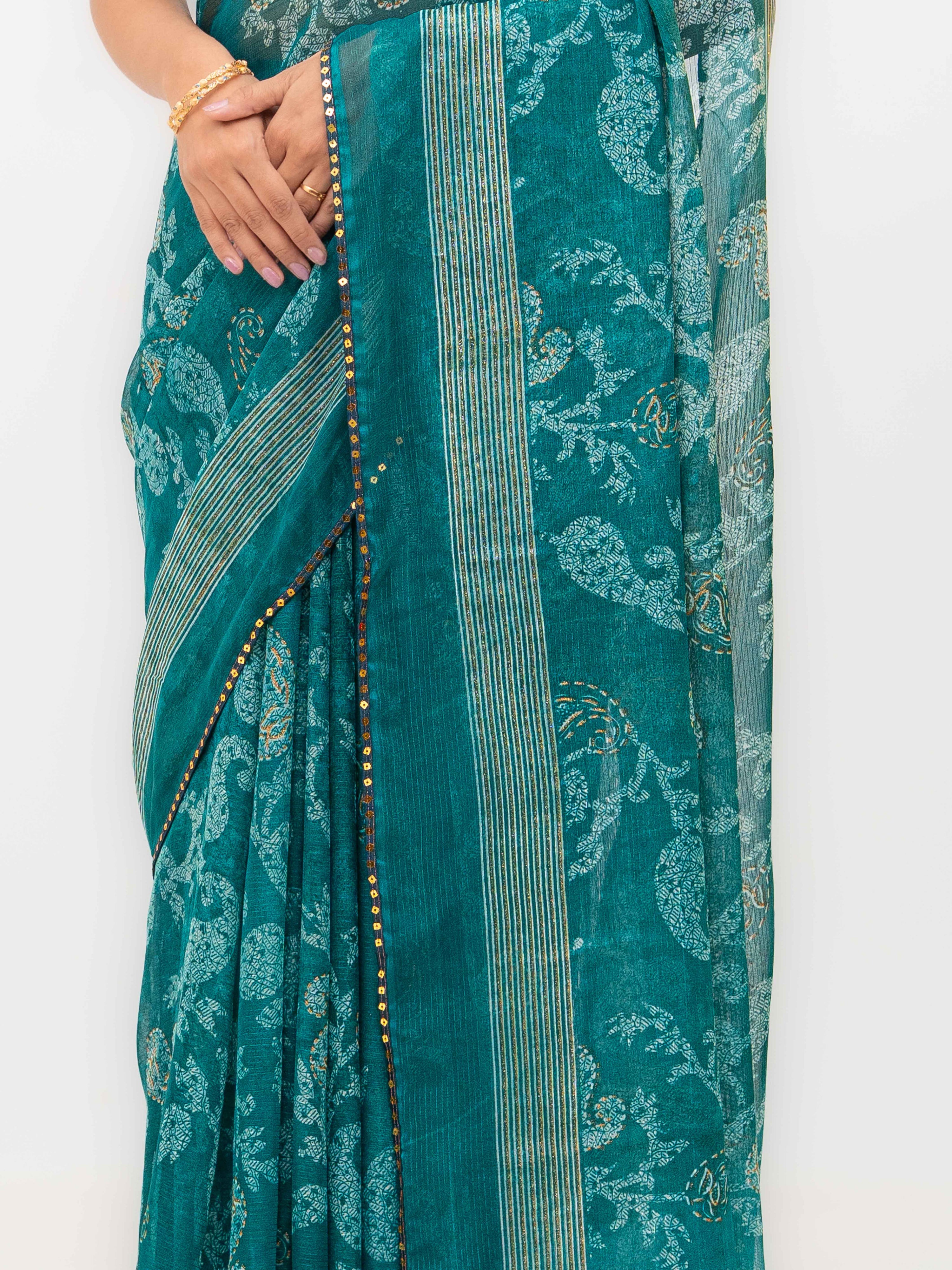 Teal Blue Georgette Saree