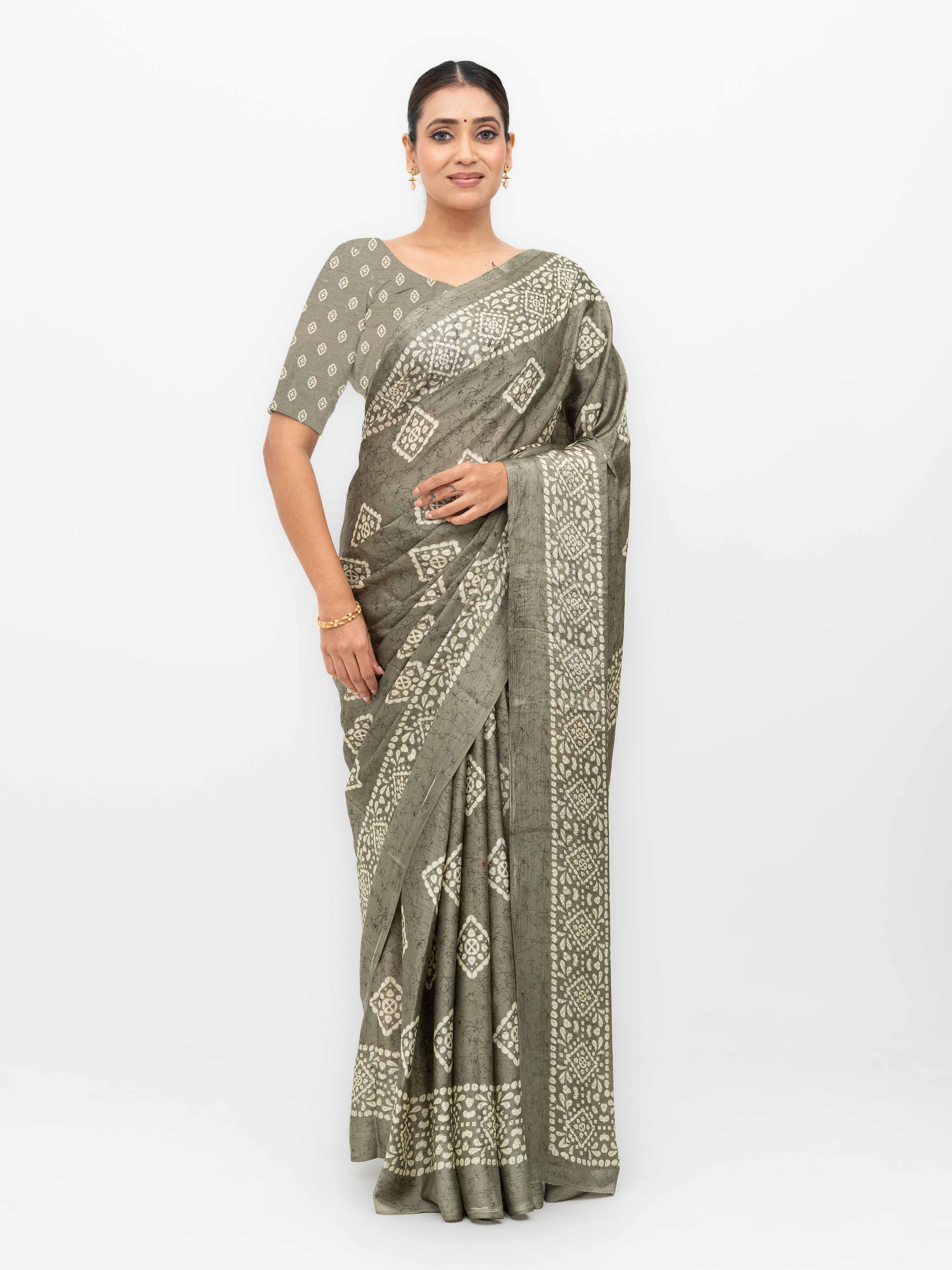 Gray Crepe Saree