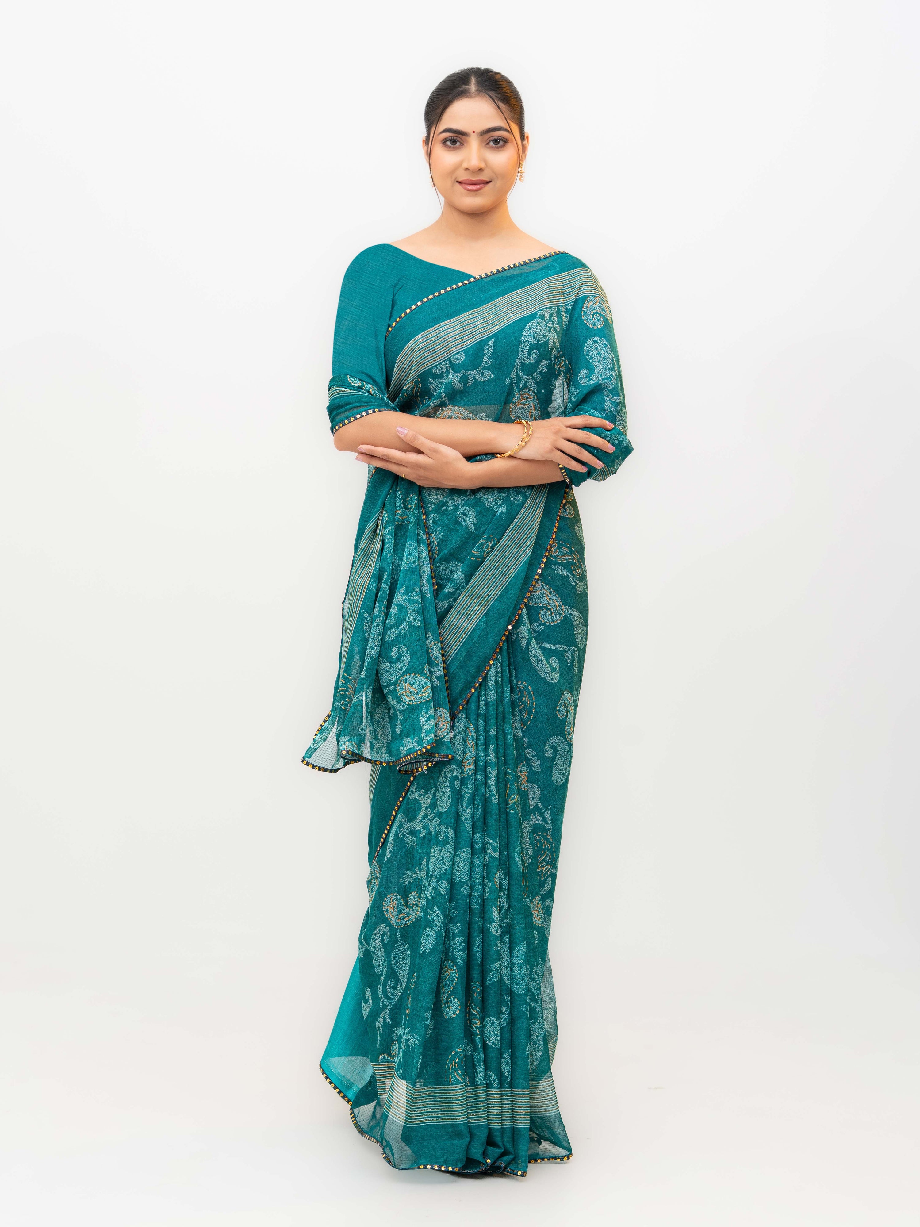 Teal Blue Georgette Saree