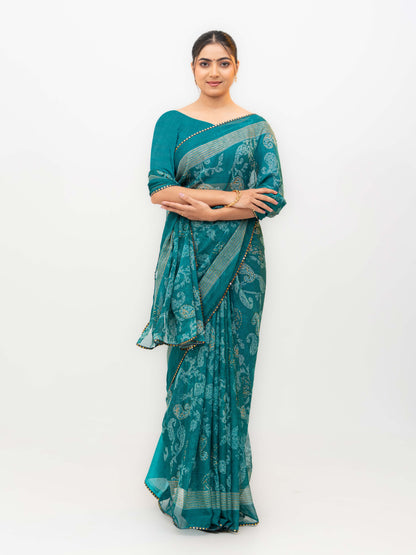 Teal Blue Georgette Saree