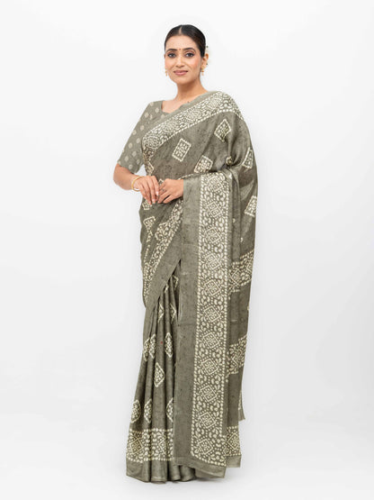 Gray Crepe Saree
