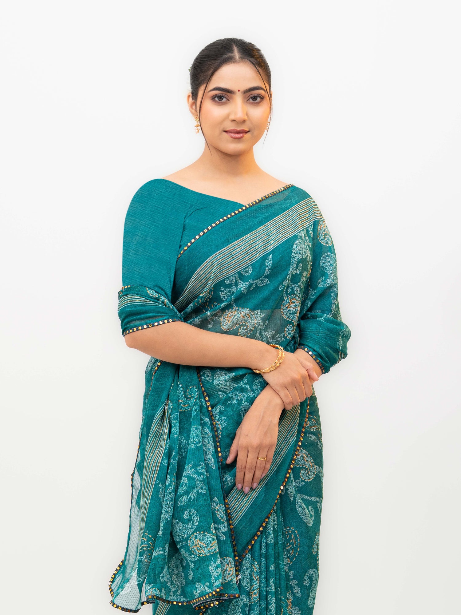Teal Blue Georgette Saree
