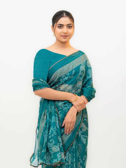 Teal Blue Georgette Saree
