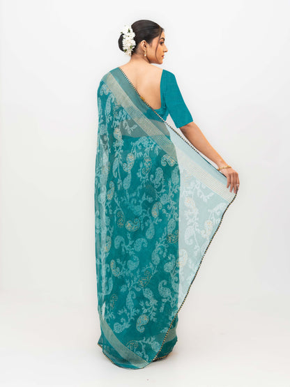 Teal Blue Georgette Saree