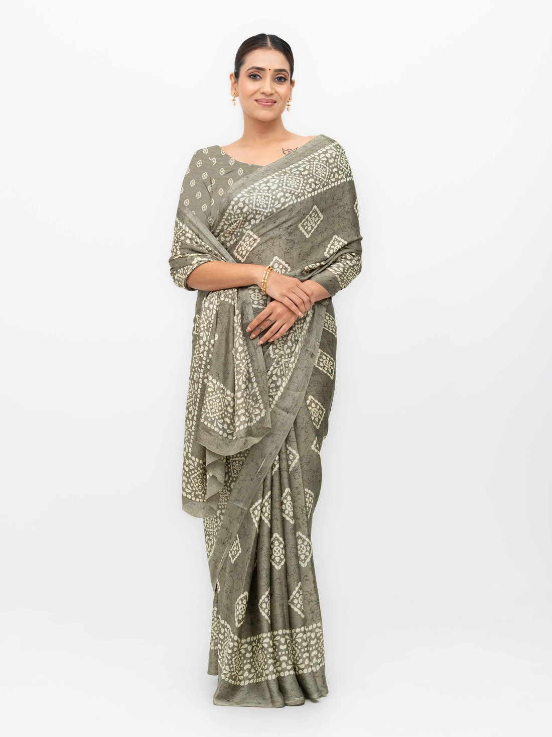 Gray Crepe Saree