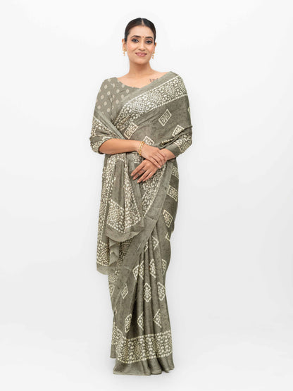 Gray Crepe Saree