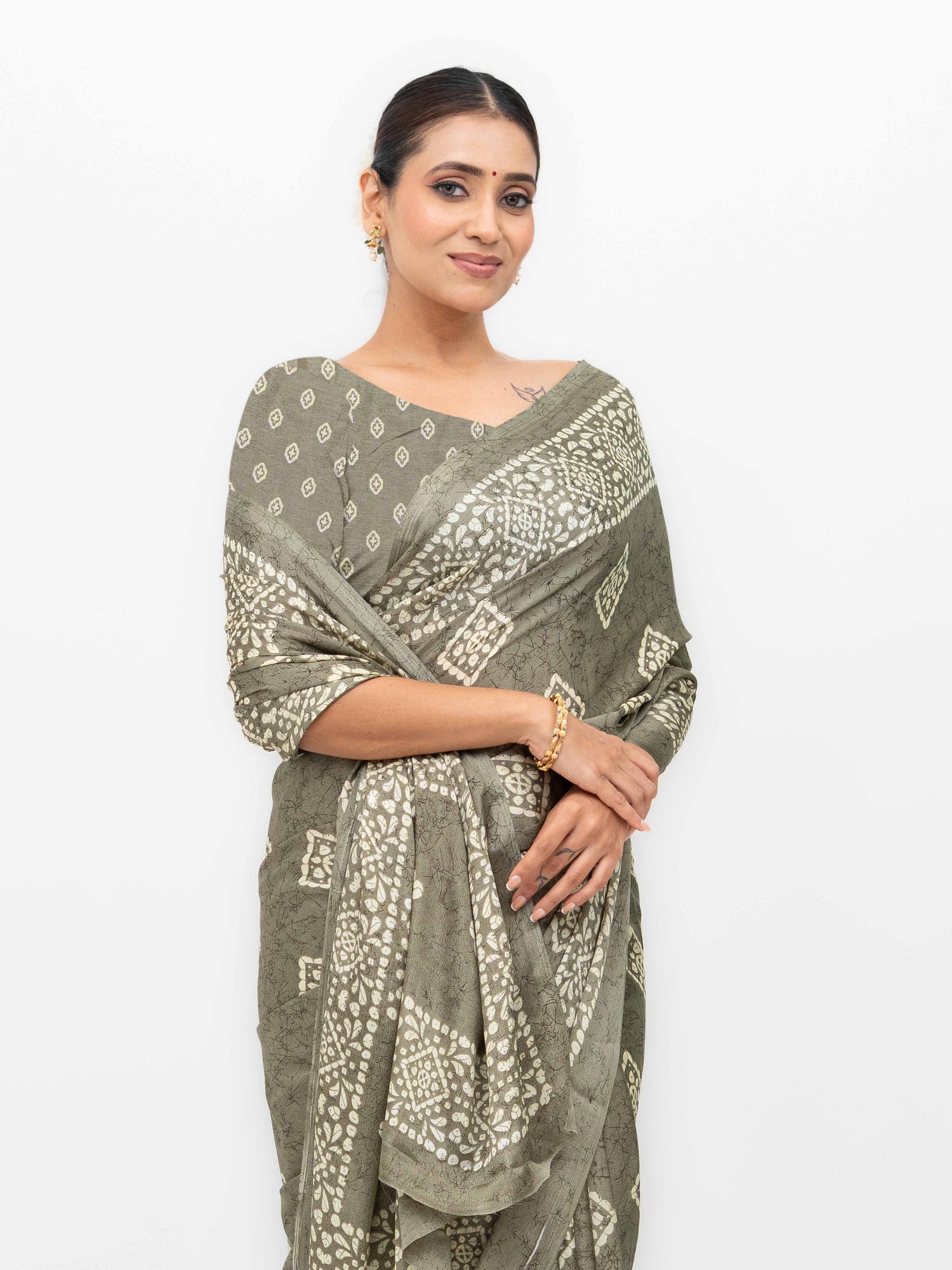 Gray Crepe Saree