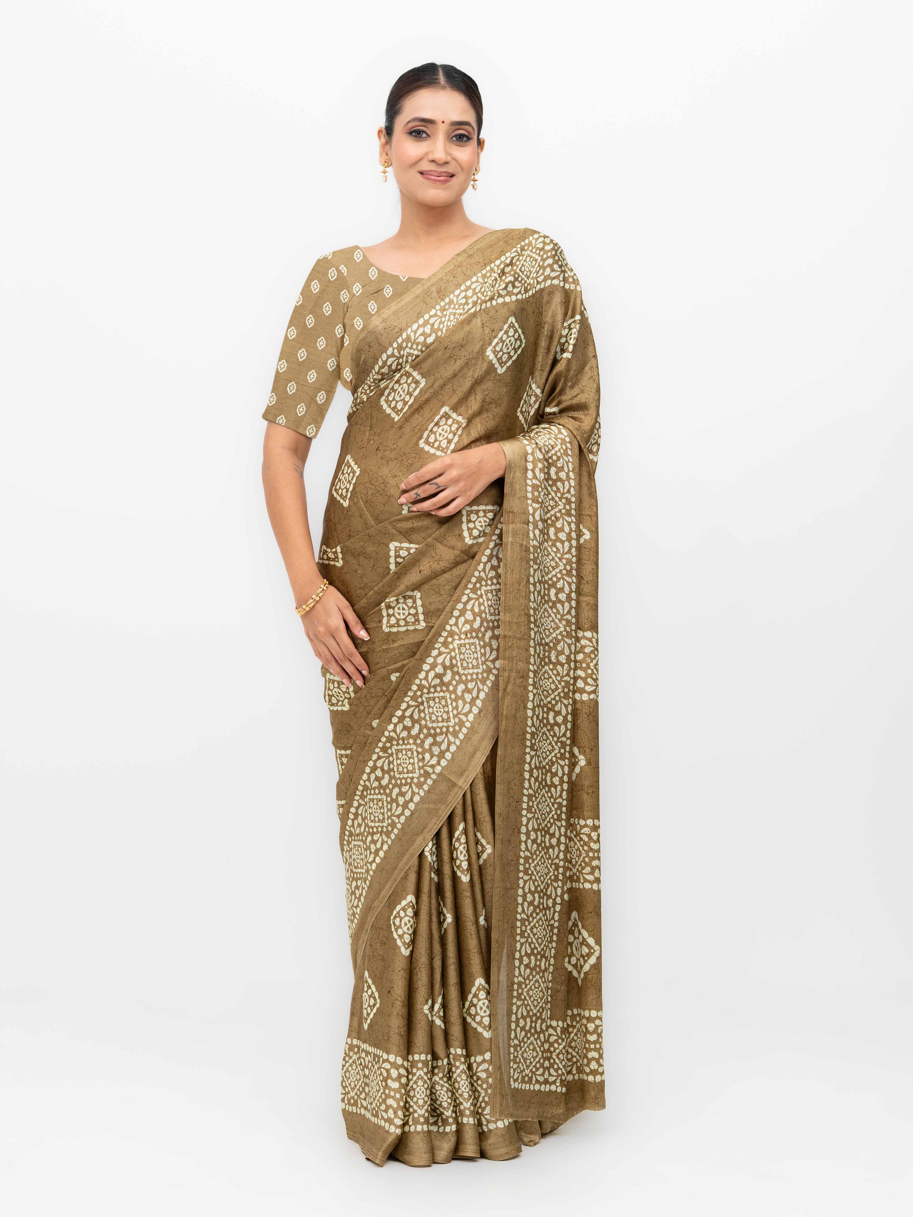 Brown Crepe Saree