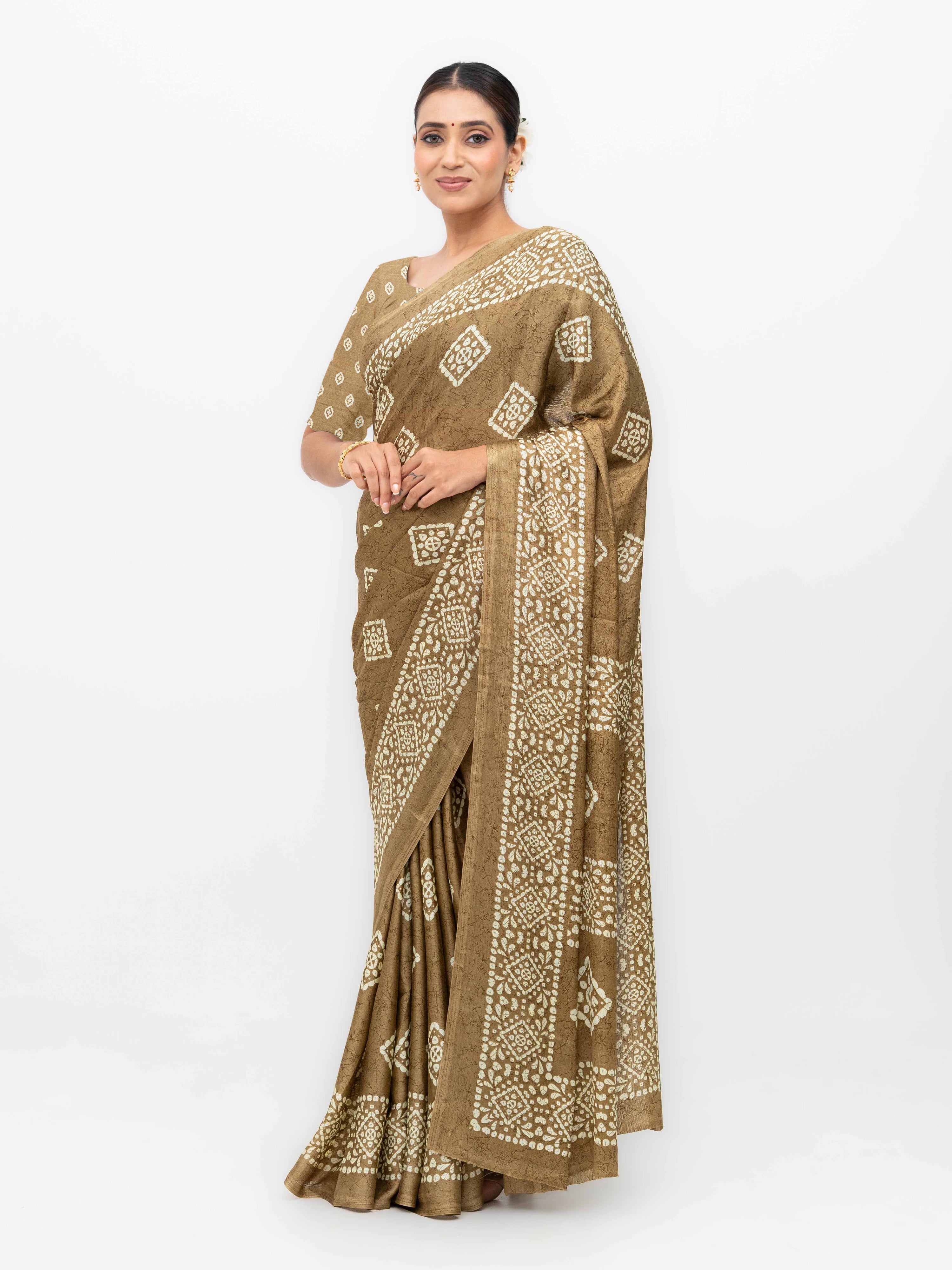 Brown Crepe Saree