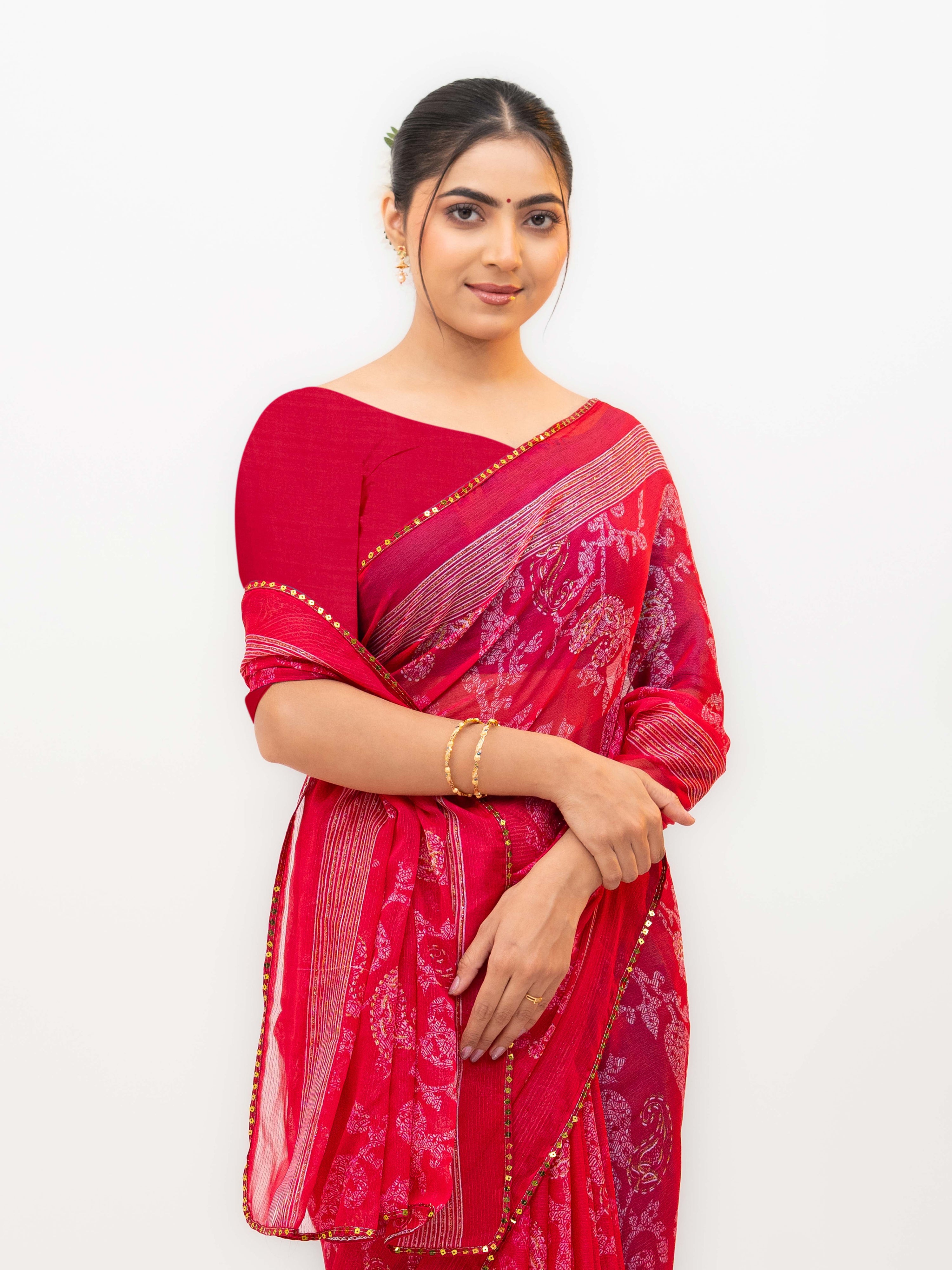 Pink Georgette Saree