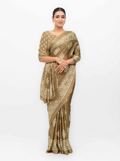 Brown Crepe Saree