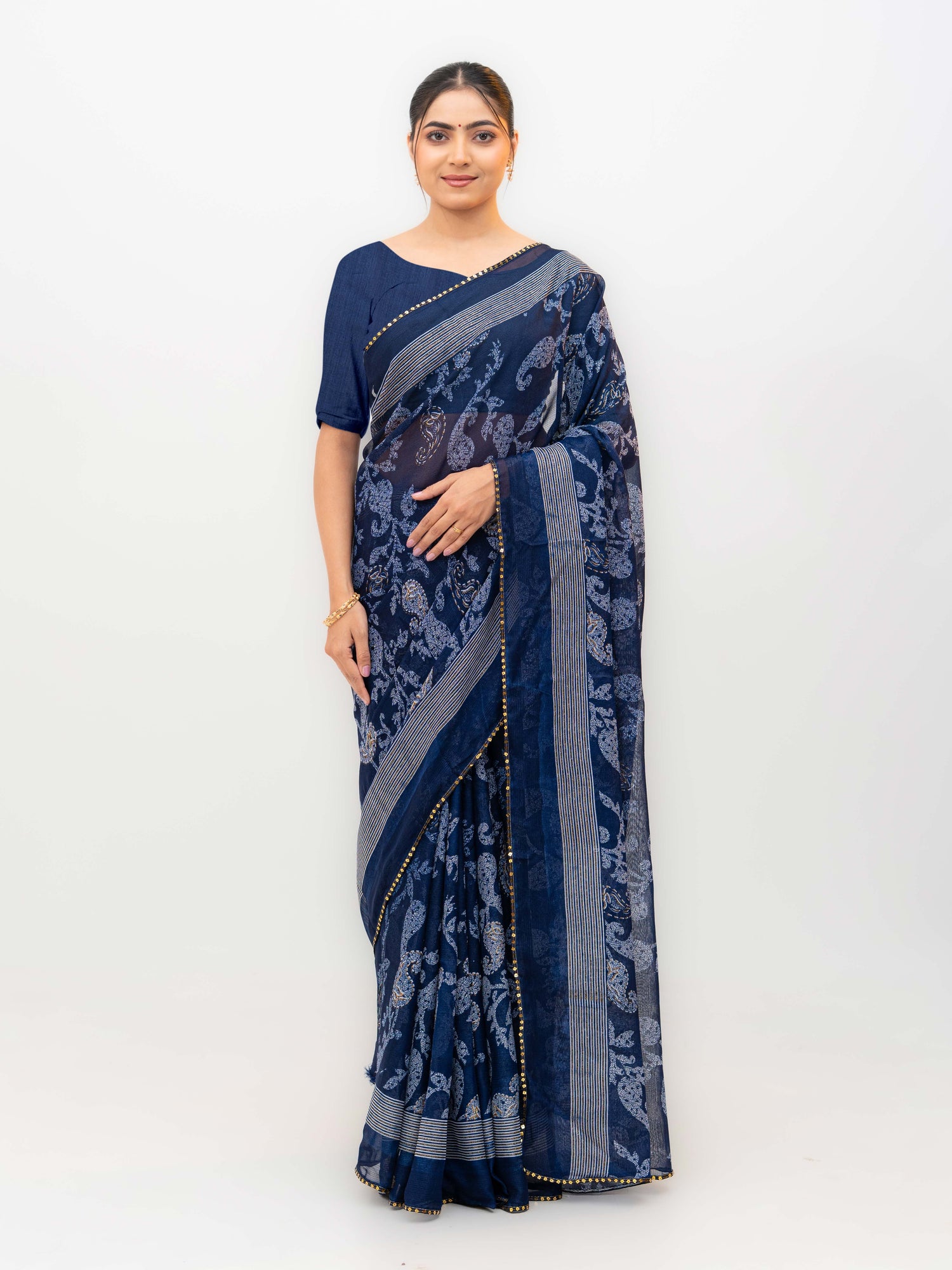 Navy Blue Georgette Saree