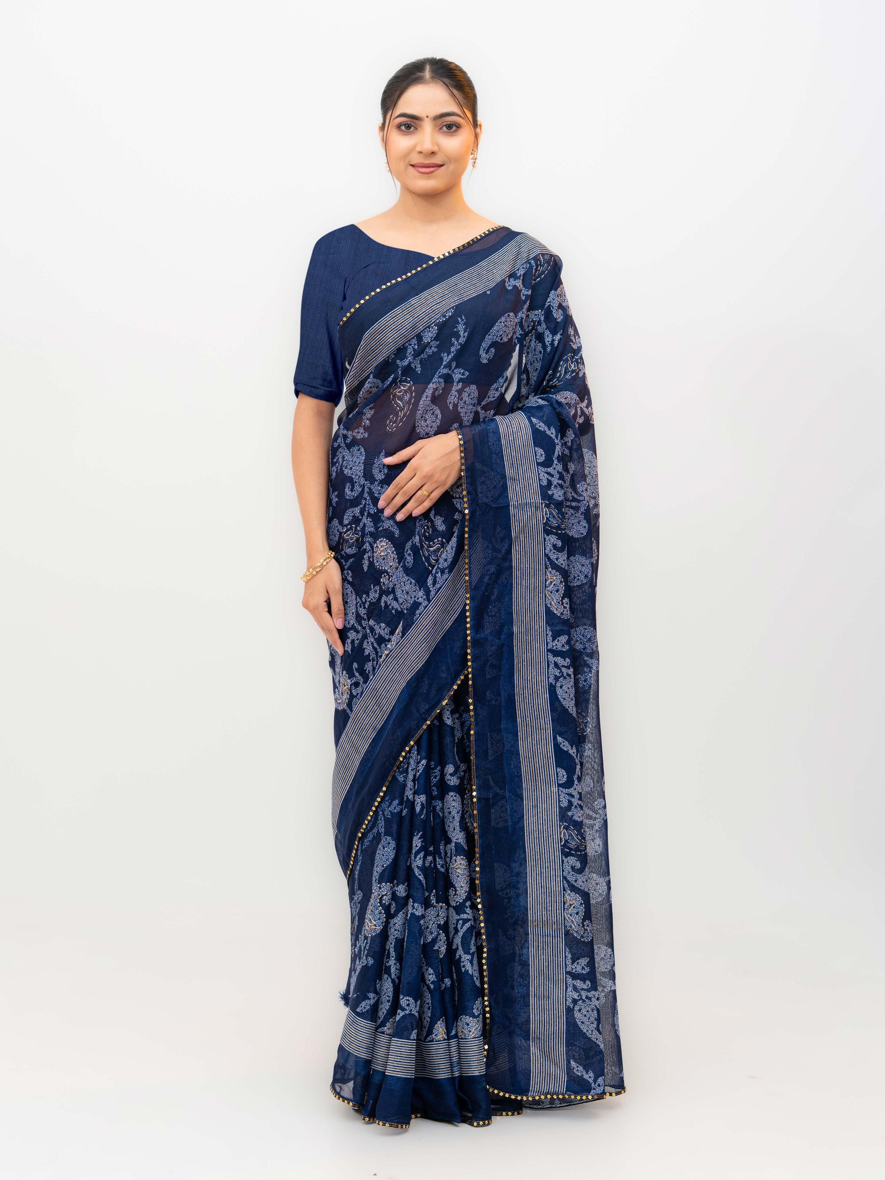 Navy Blue Georgette Saree