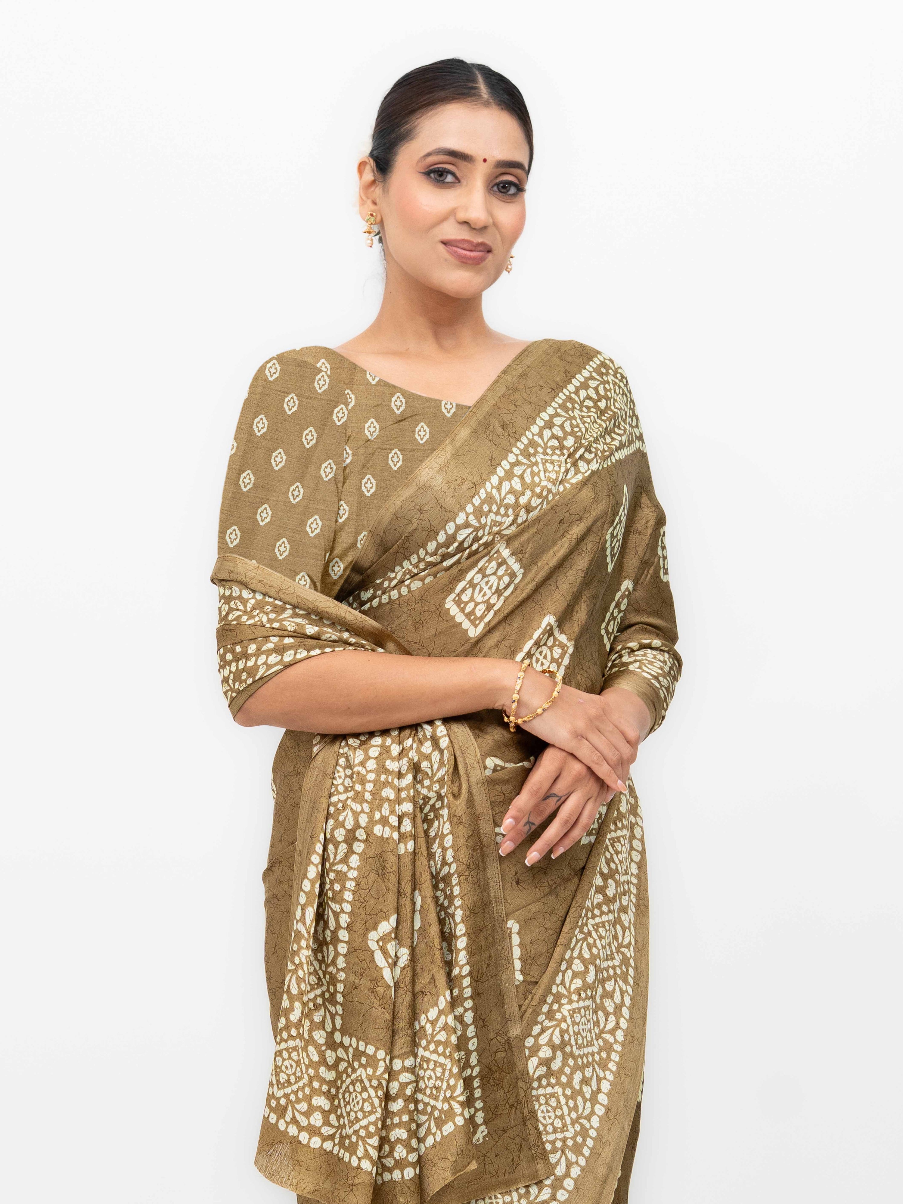 Brown Crepe Saree