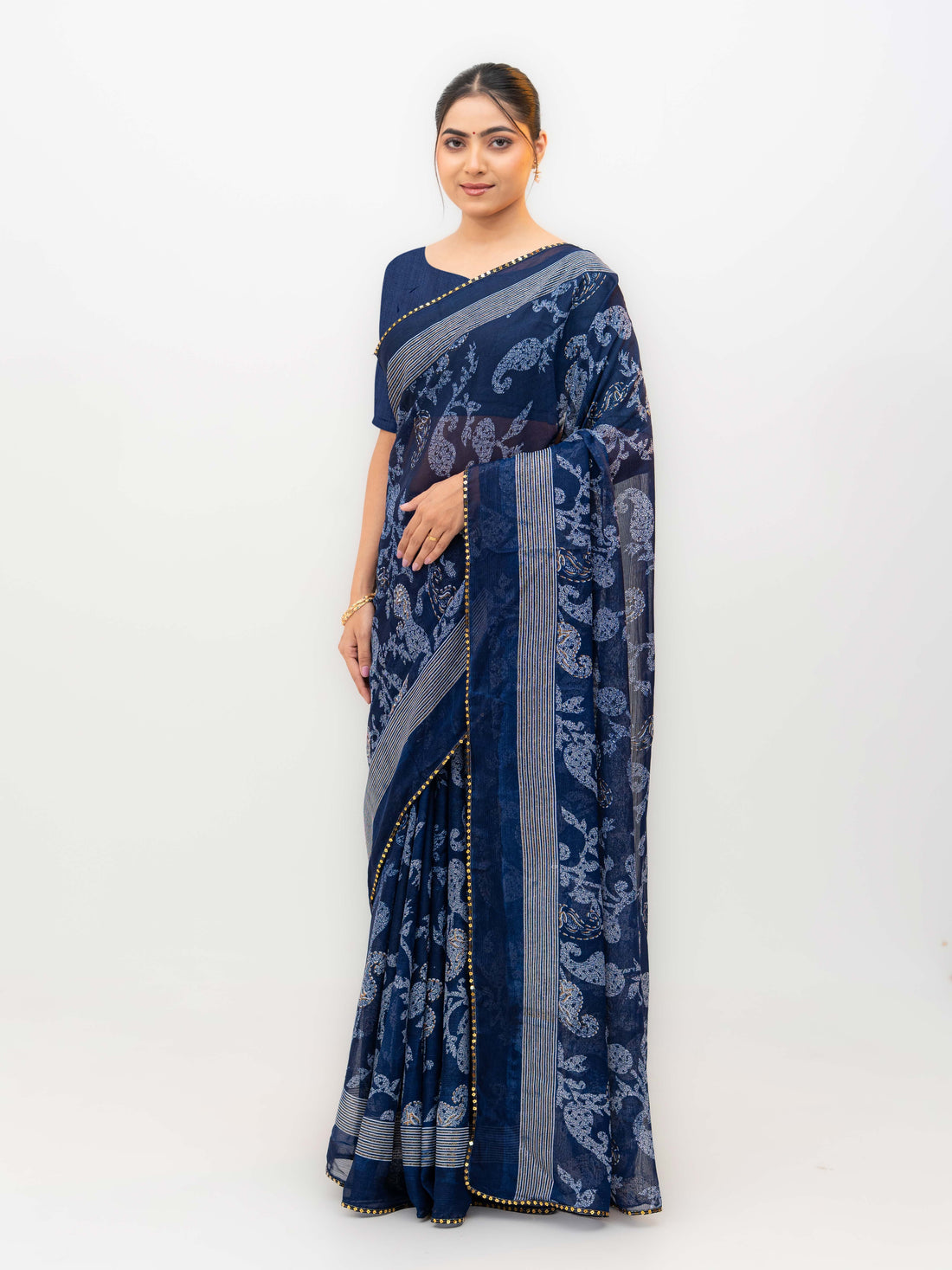 Navy Blue Georgette Saree