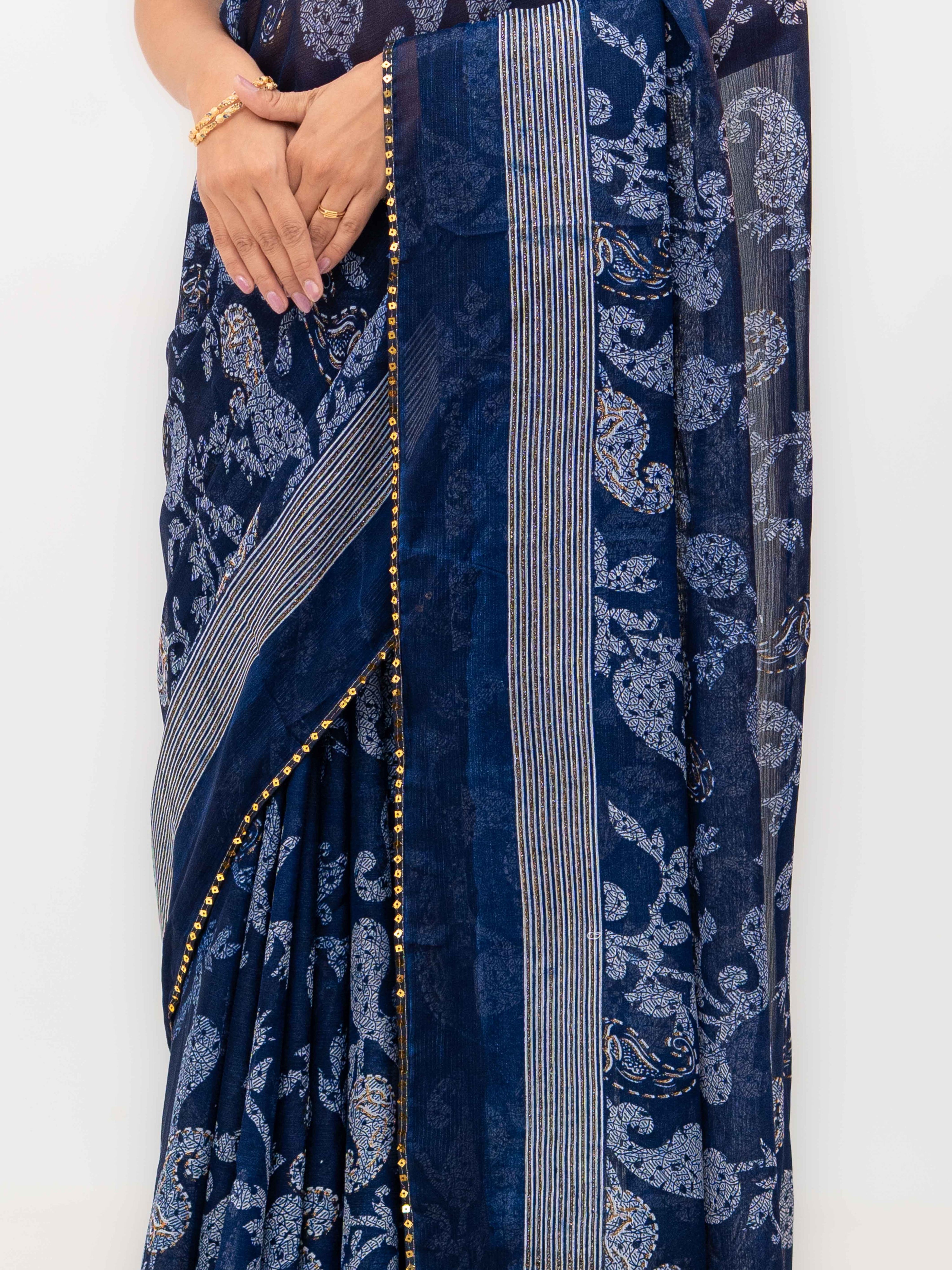 Navy Blue Georgette Saree
