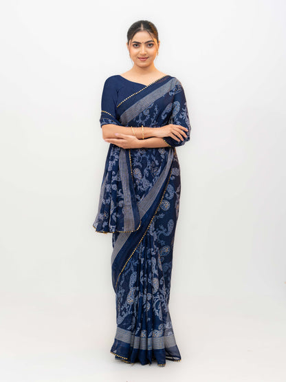Navy Blue Georgette Saree
