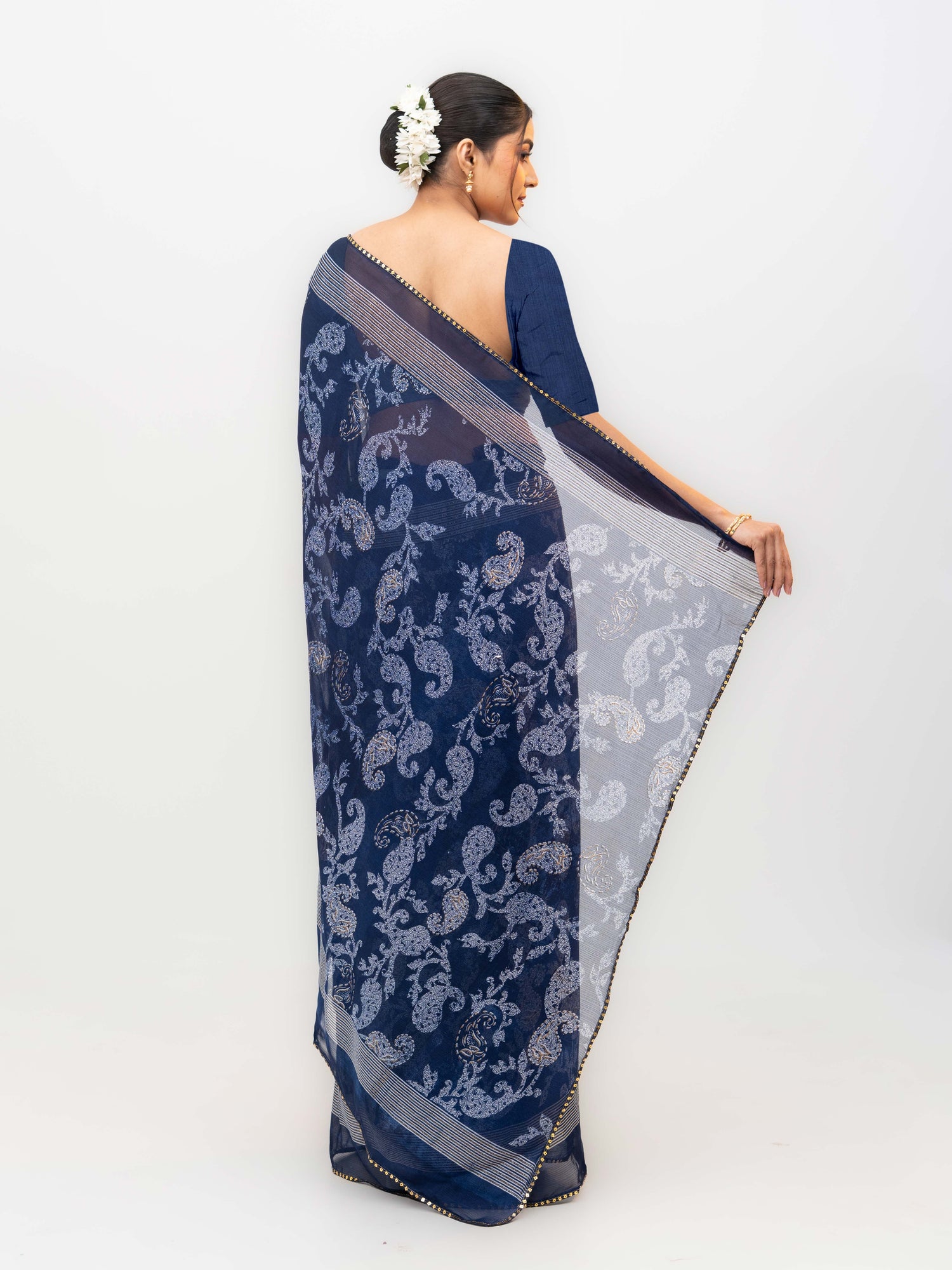Navy Blue Georgette Saree