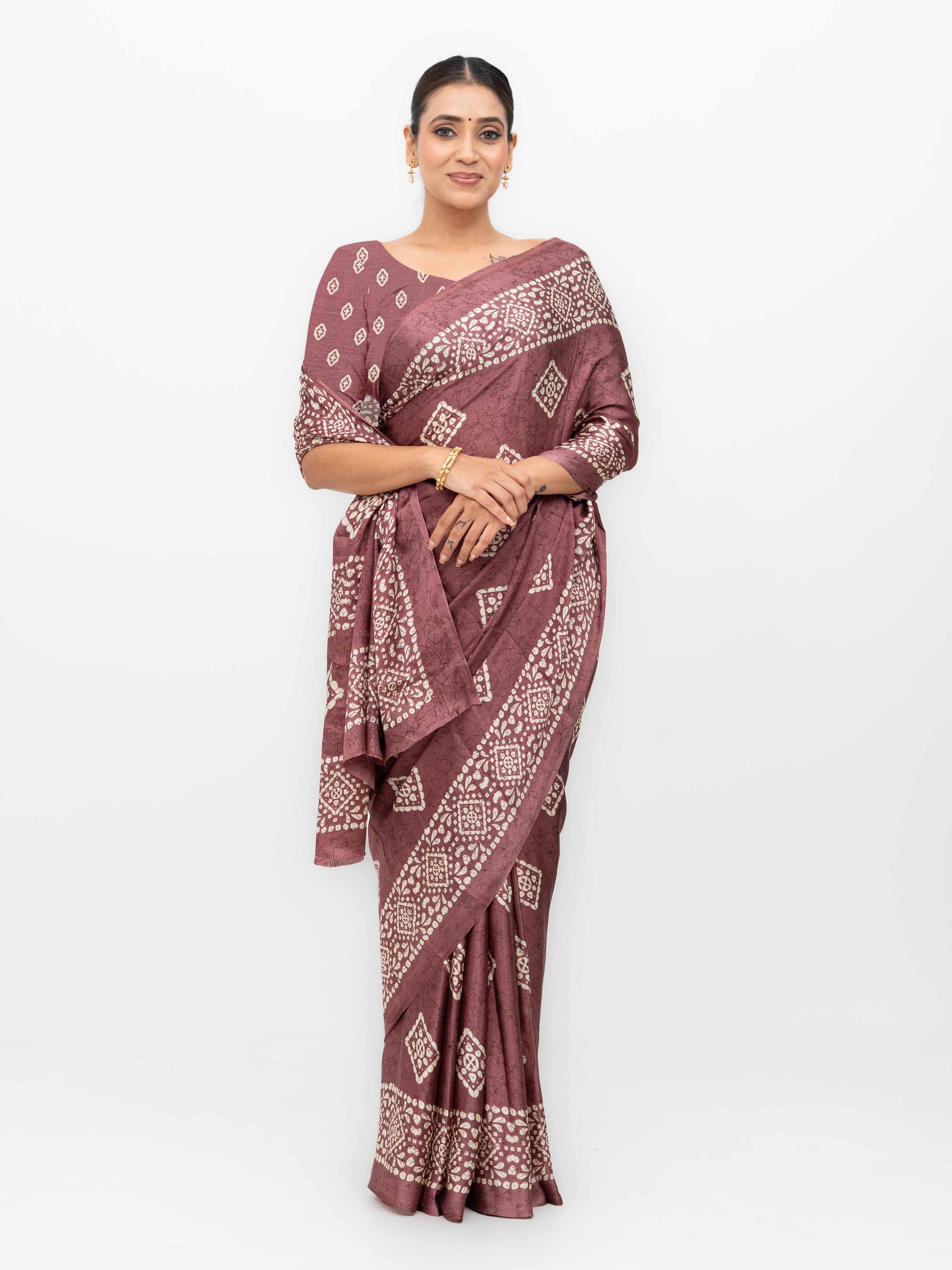 Rust Pink Crepe Saree