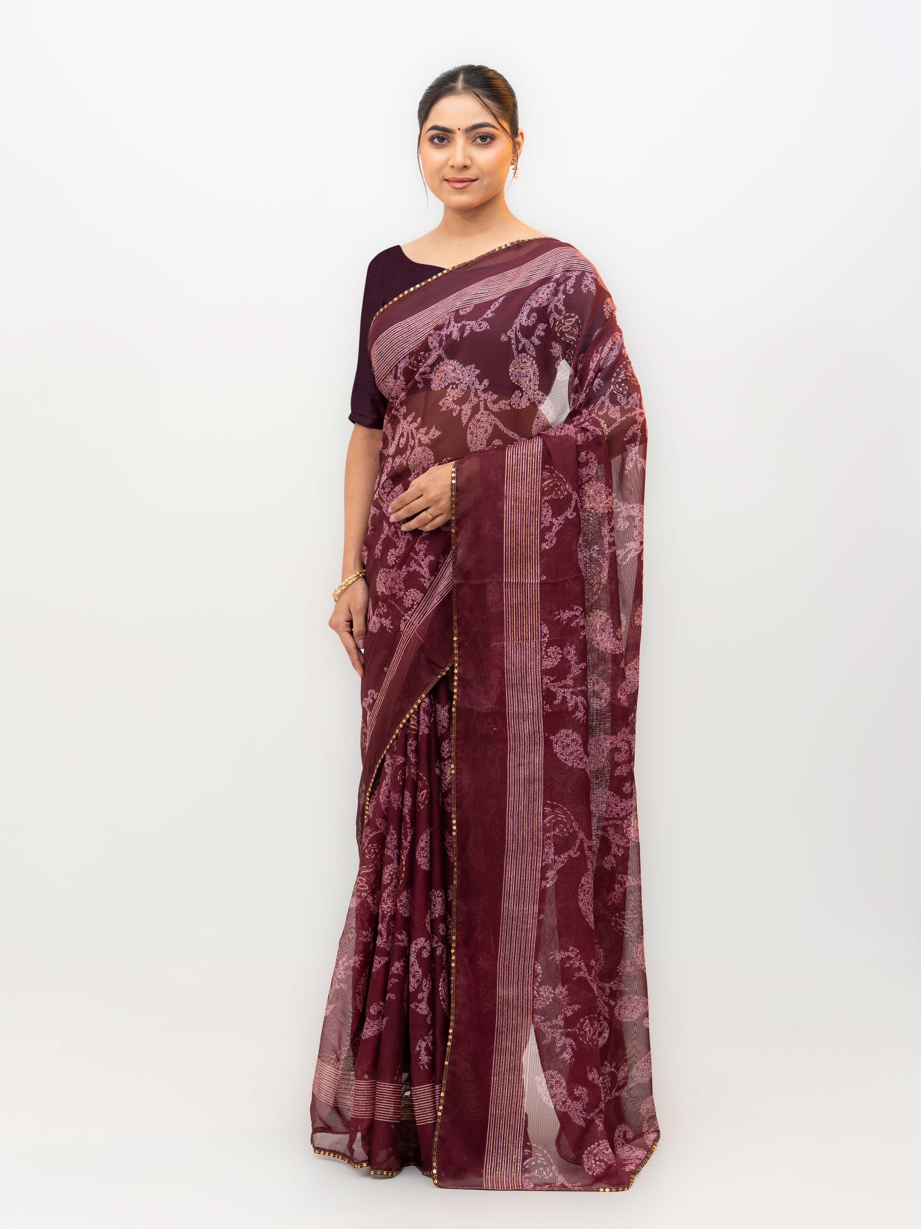 Wine Georgette Saree
