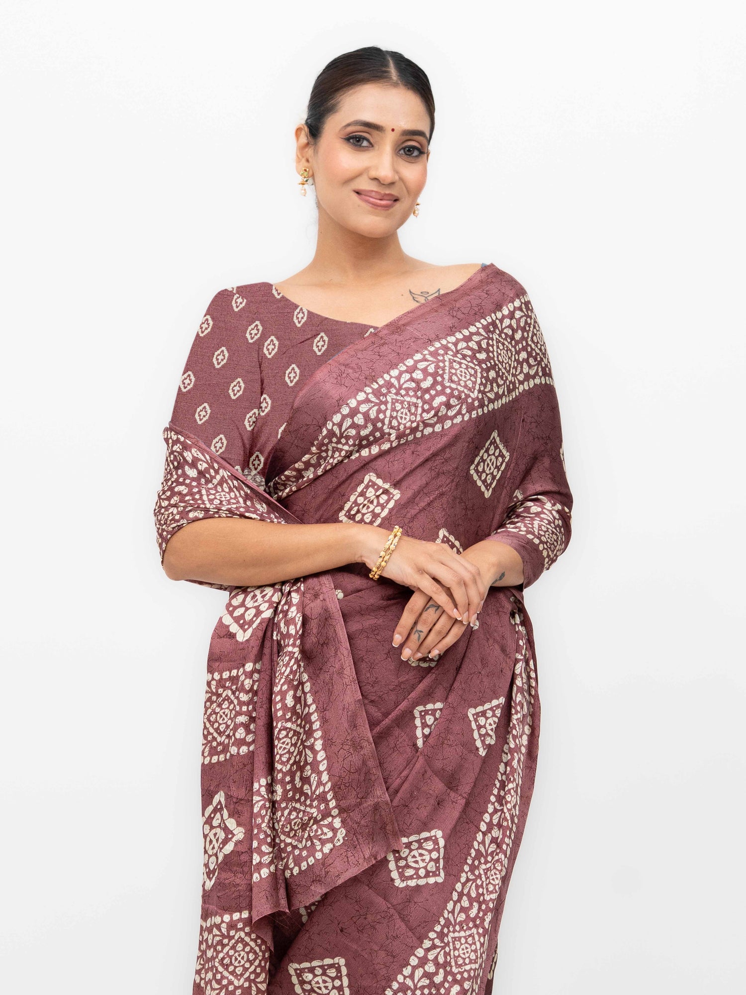 Rust Pink Crepe Saree