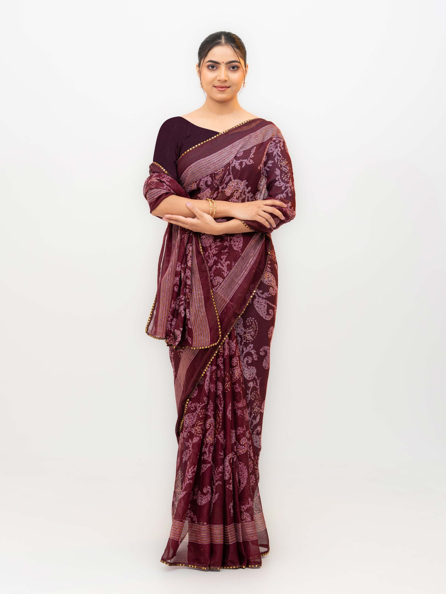 Wine Georgette Saree