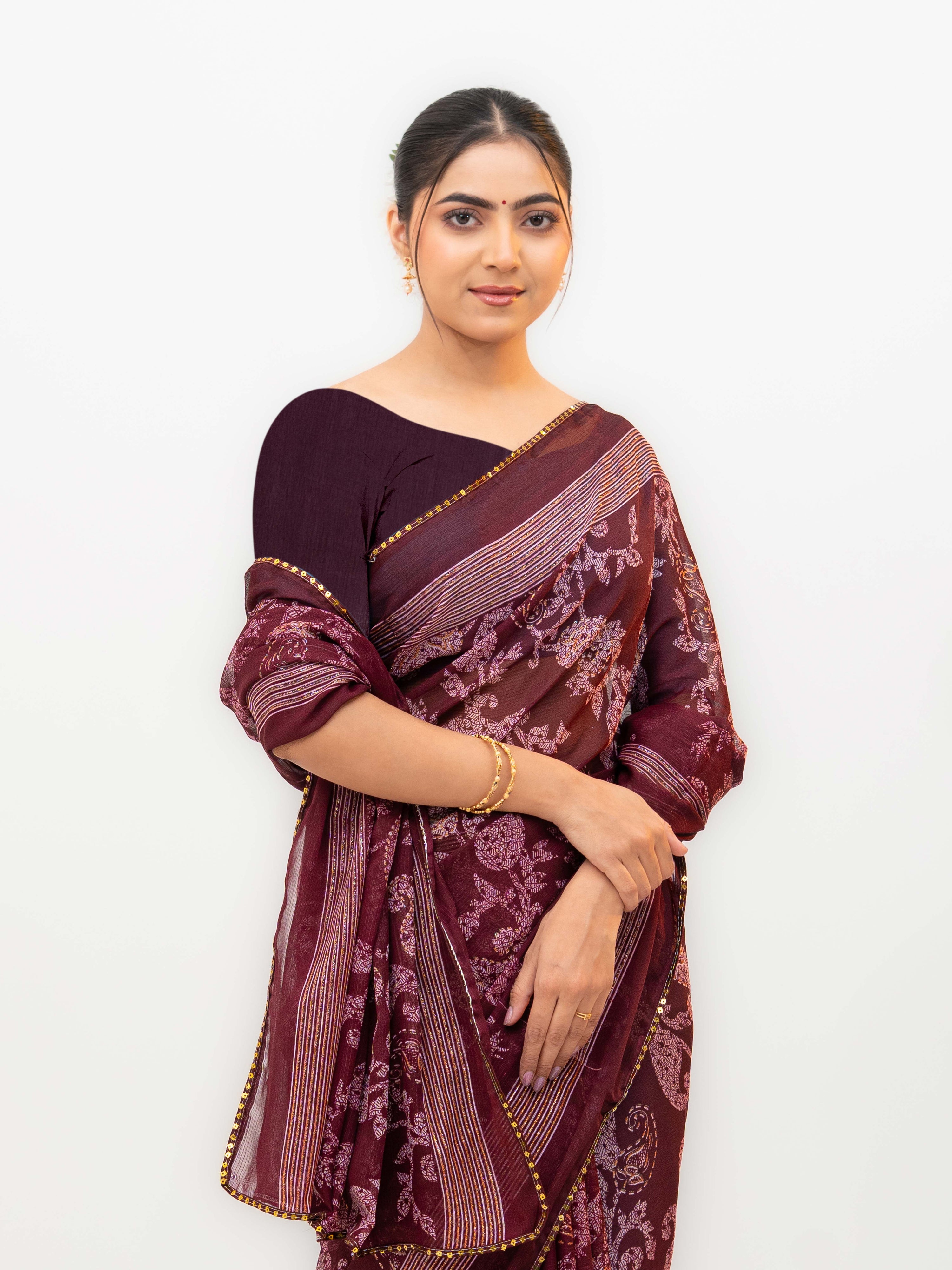 Wine Georgette Saree