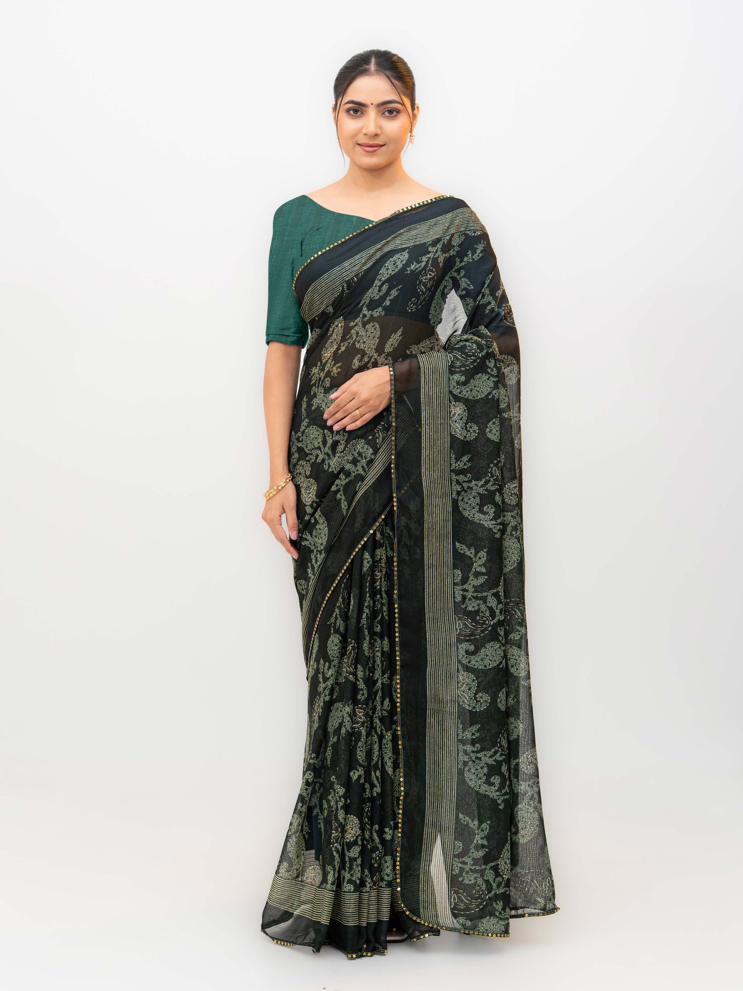 Dark Green Georgette Saree