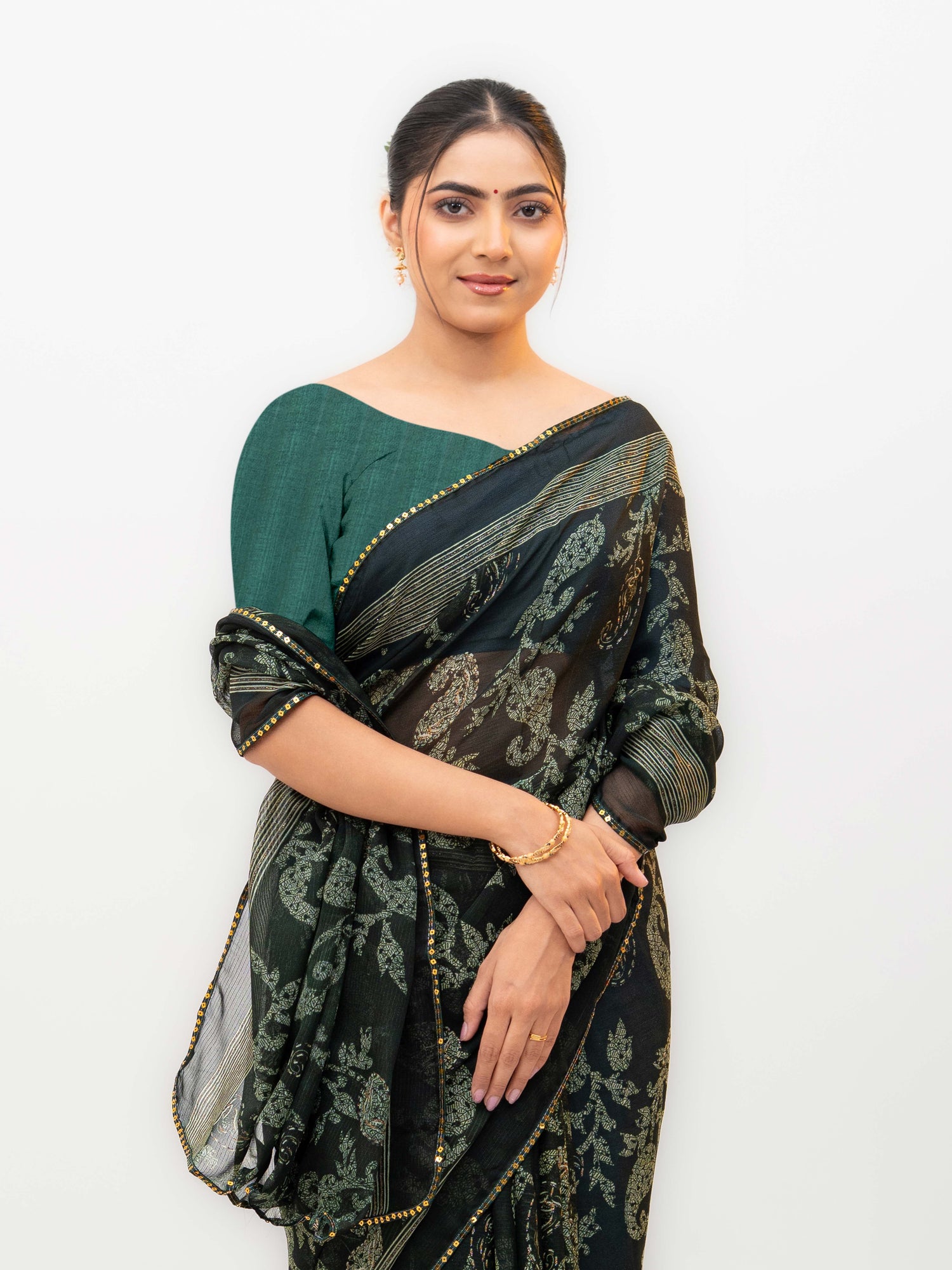 Dark Green Georgette Saree
