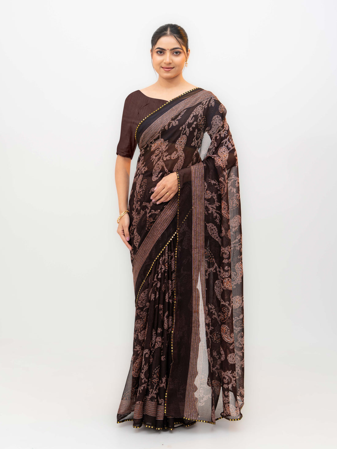 Brown Georgette Saree