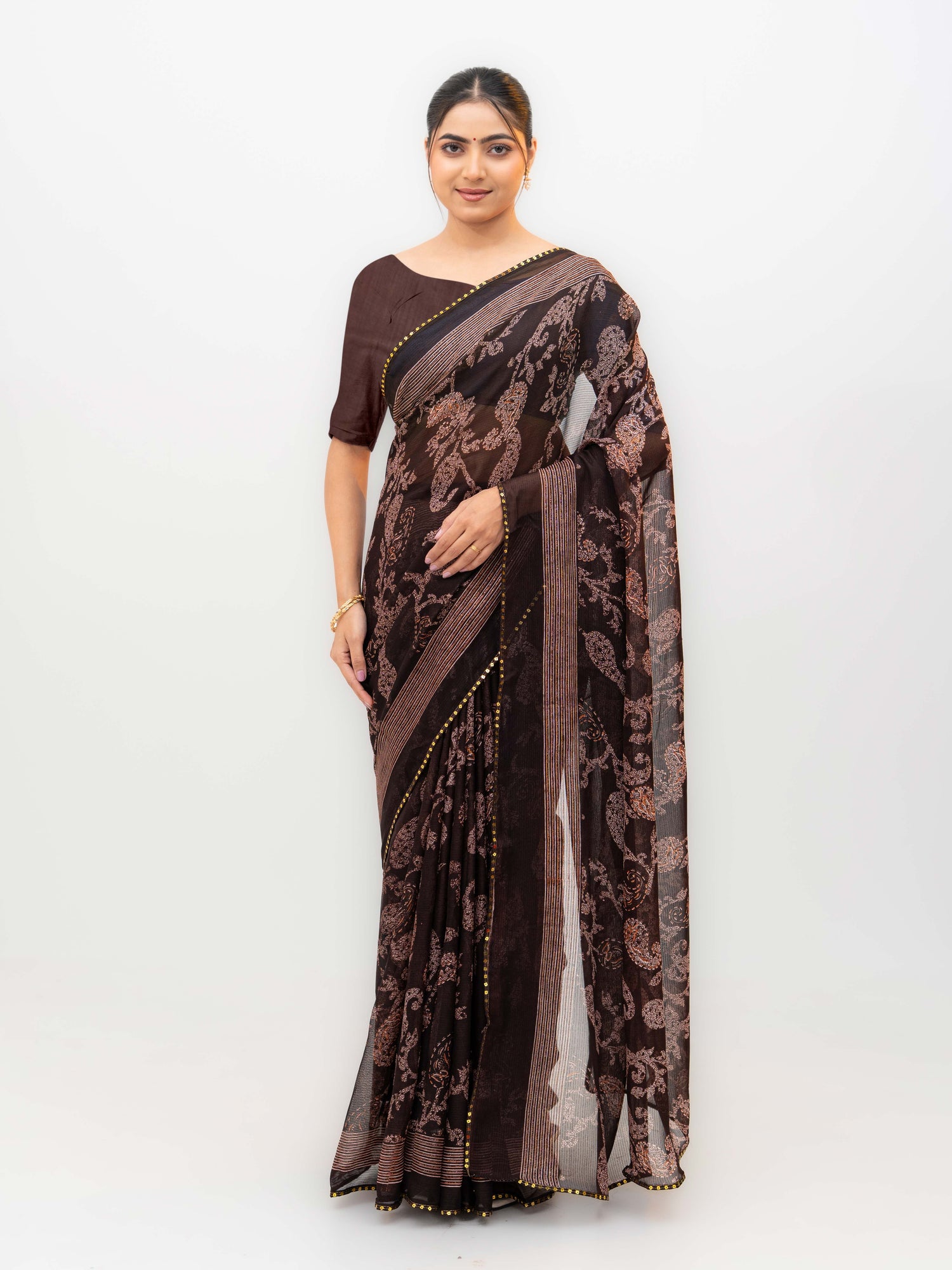 Brown Georgette Saree